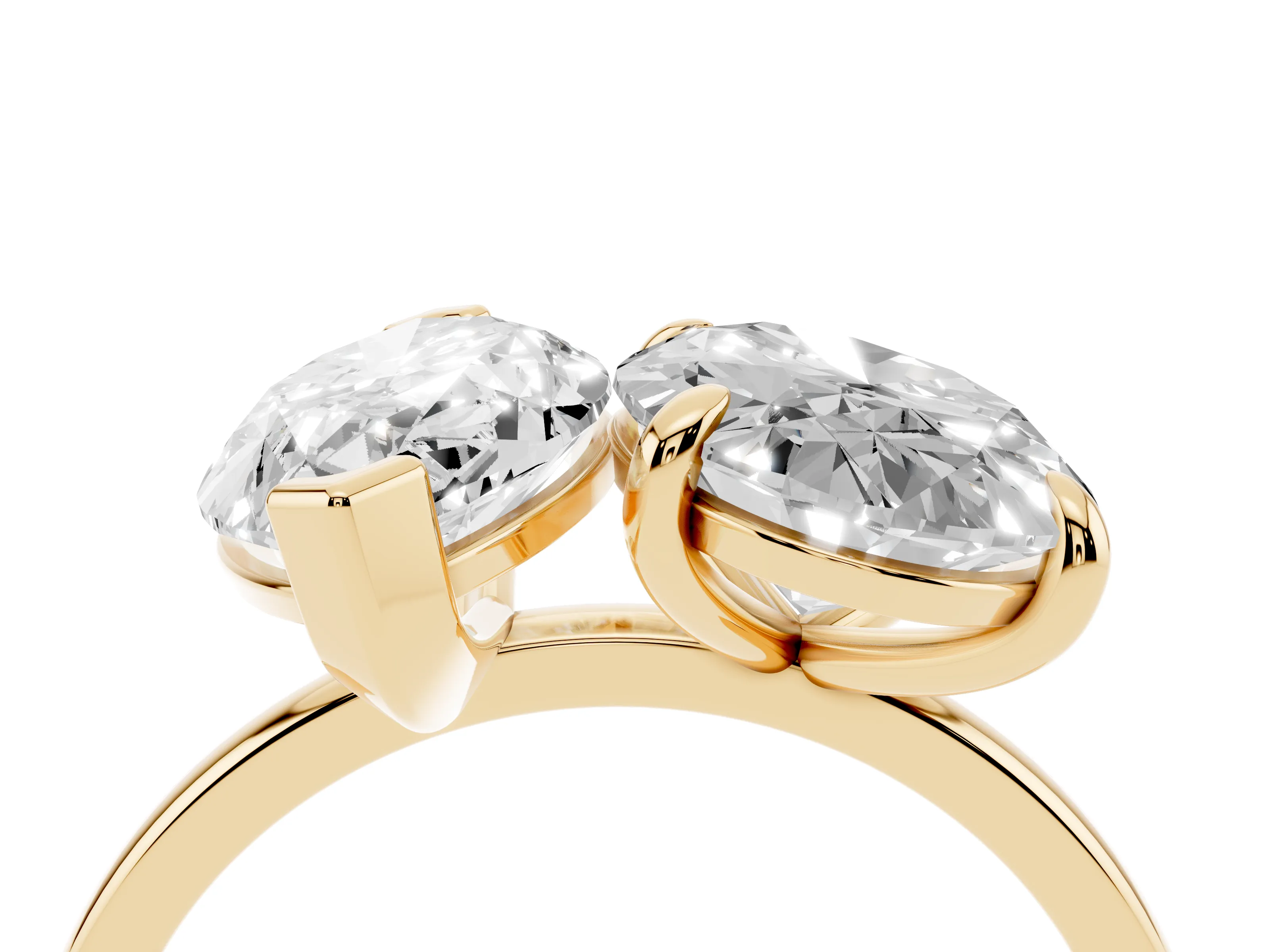 Oval and Marquise Toi Moi Ring Set in Yellow gold with Prong Setting and Plain Band