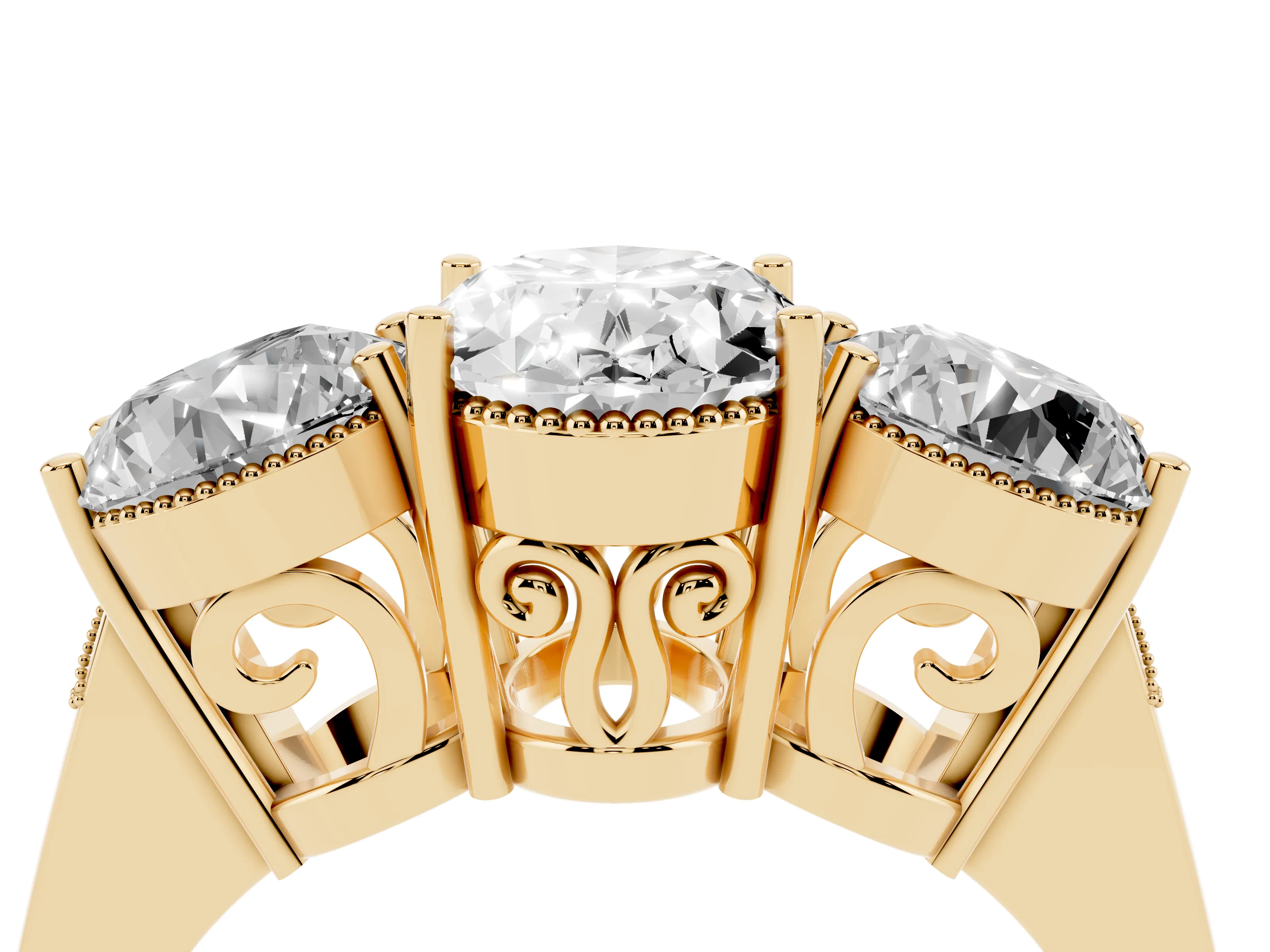 Oval Cut Diamond Three-Stone Engagement Ring Set in Yellow gold with Polished Band