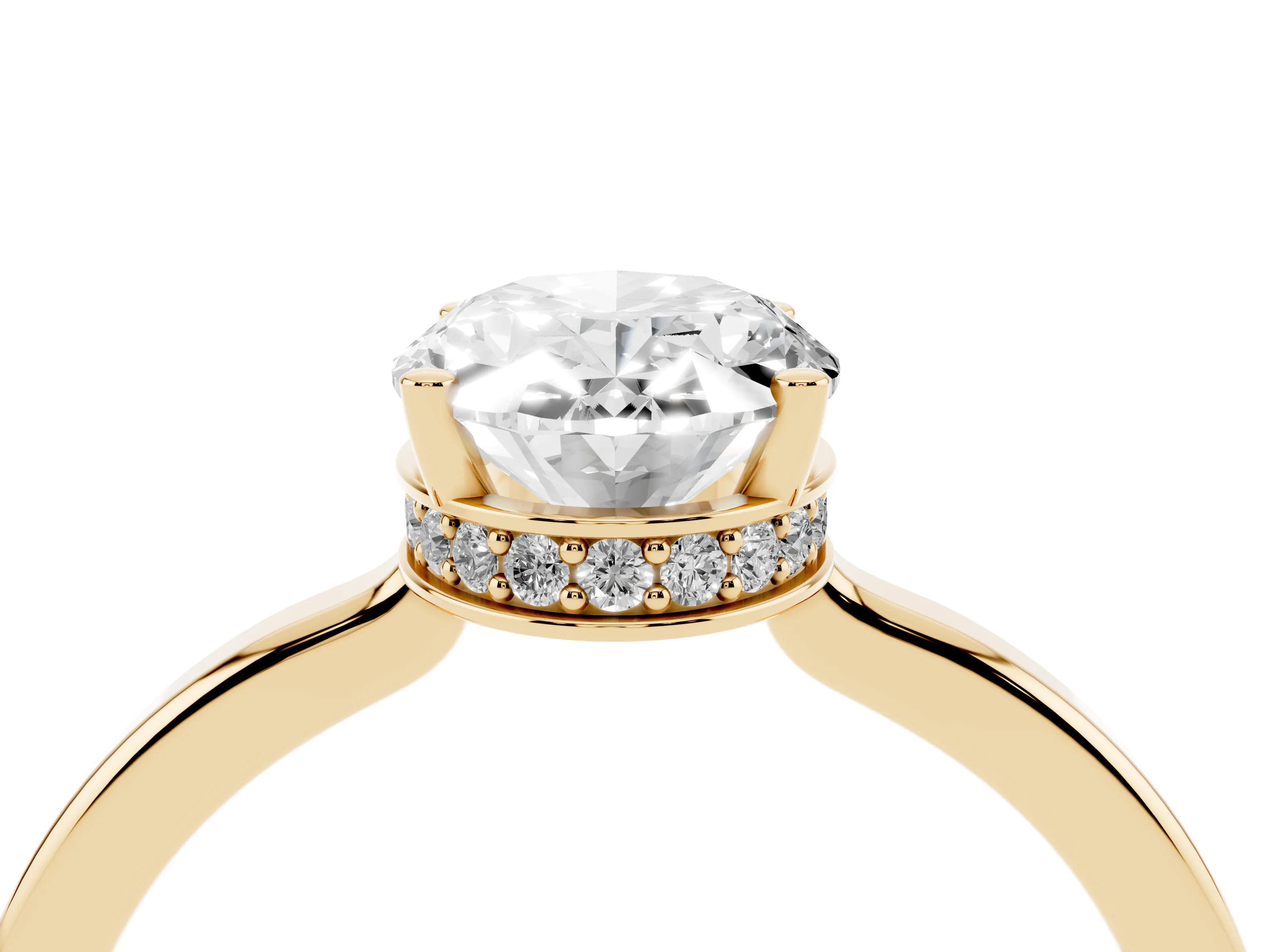 Oval Cut Diamond Solitaire Engagement Ring Set in Yellow gold with Prong Setting on a Plain Band