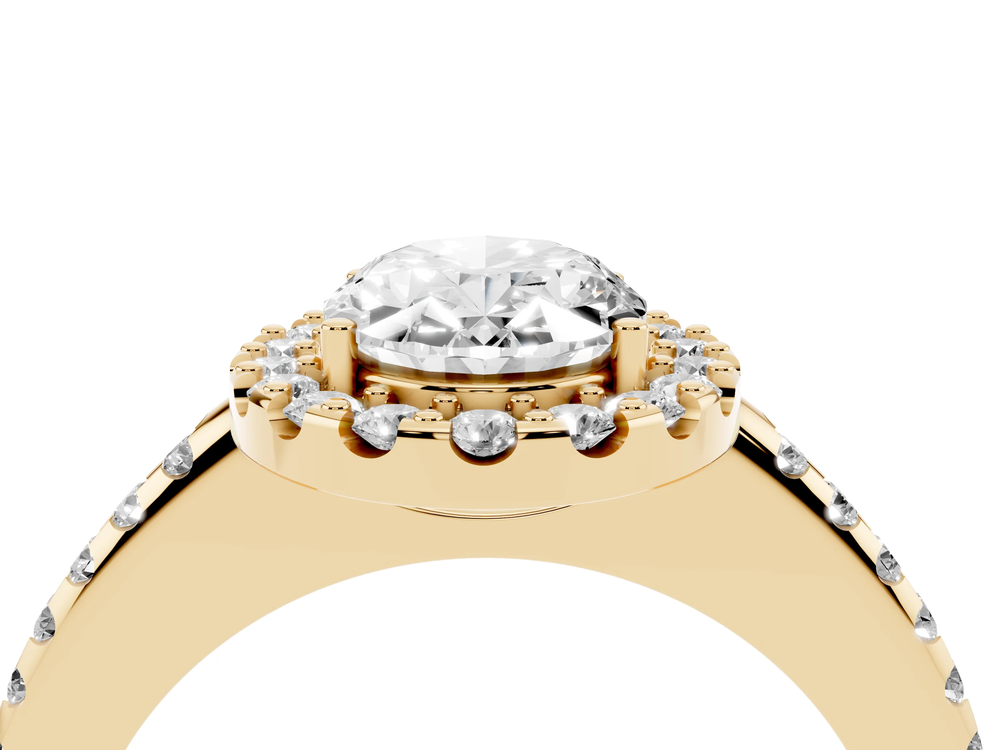 Oval Cut Diamond Pavé Halo Ring Set in Yellow gold with Prong Setting