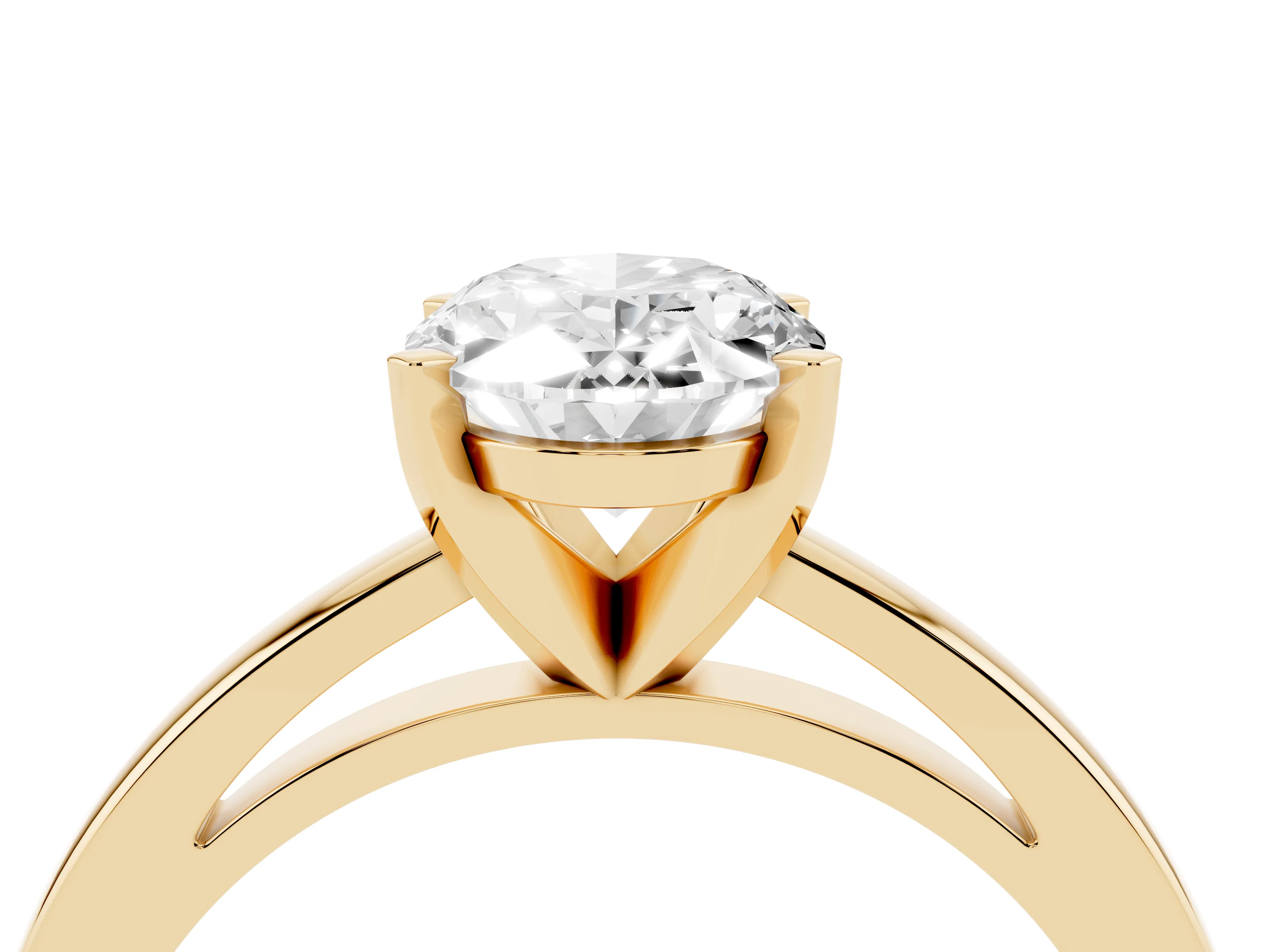 Oval Cut Diamond Solitaire Engagement Ring Set in Yellow gold with Prong Setting on a Classic Band