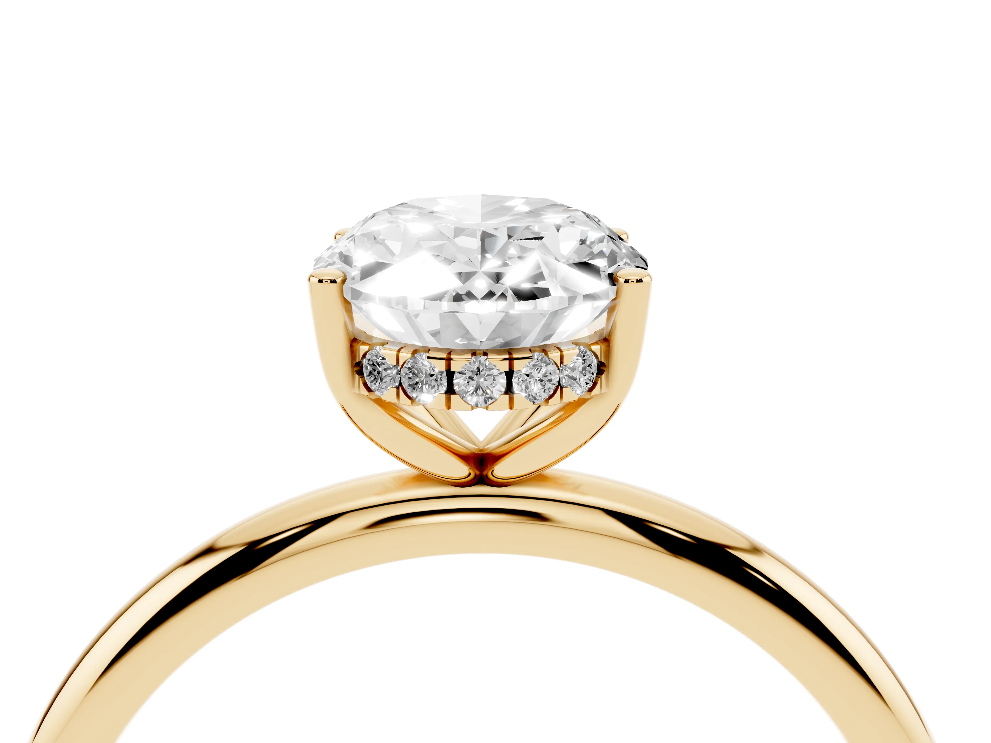 Oval Cut Diamond Solitaire Engagement Ring Set in Yellow gold with Prong Setting and Polished Band
