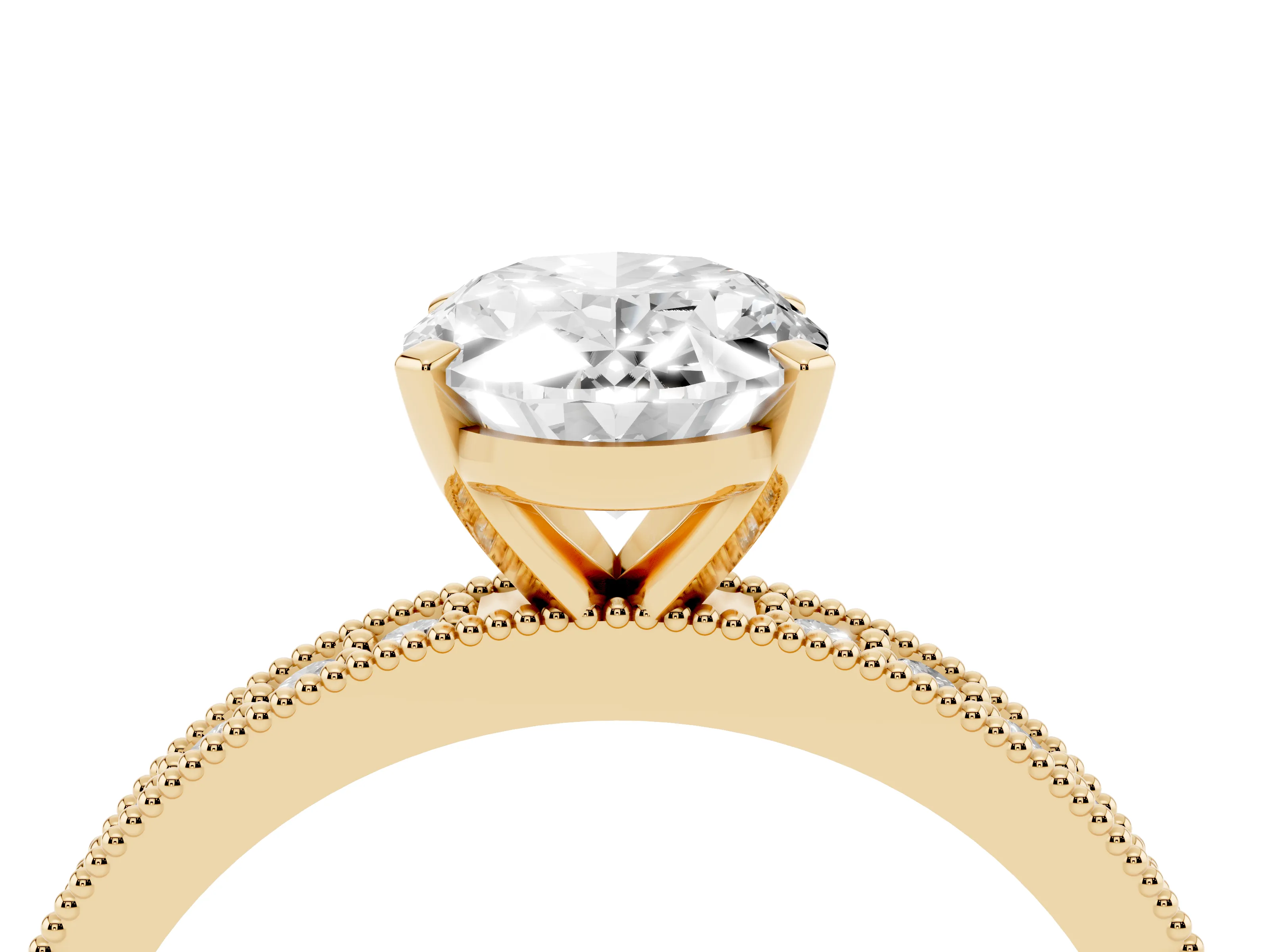 Oval Cut Diamond Milgrain Pavé Engagement Ring Set in Yellow gold with Prong Setting