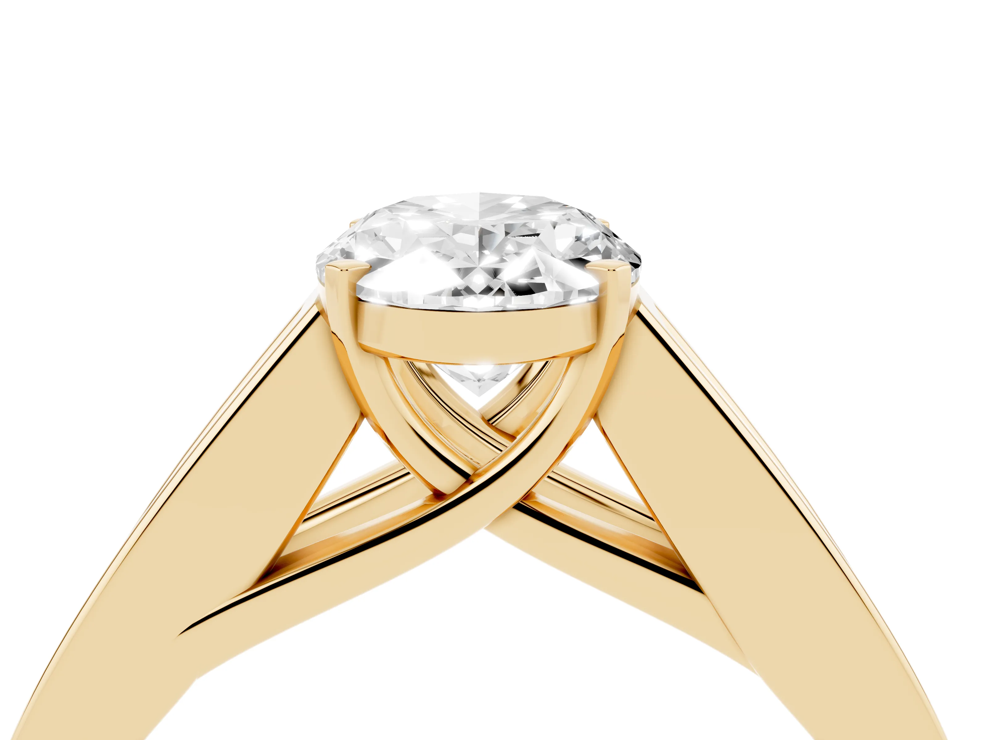 Oval Cut Diamond Solitaire Ring Set in Yellow gold with Channel-Set Accent Stones and Prong Setting