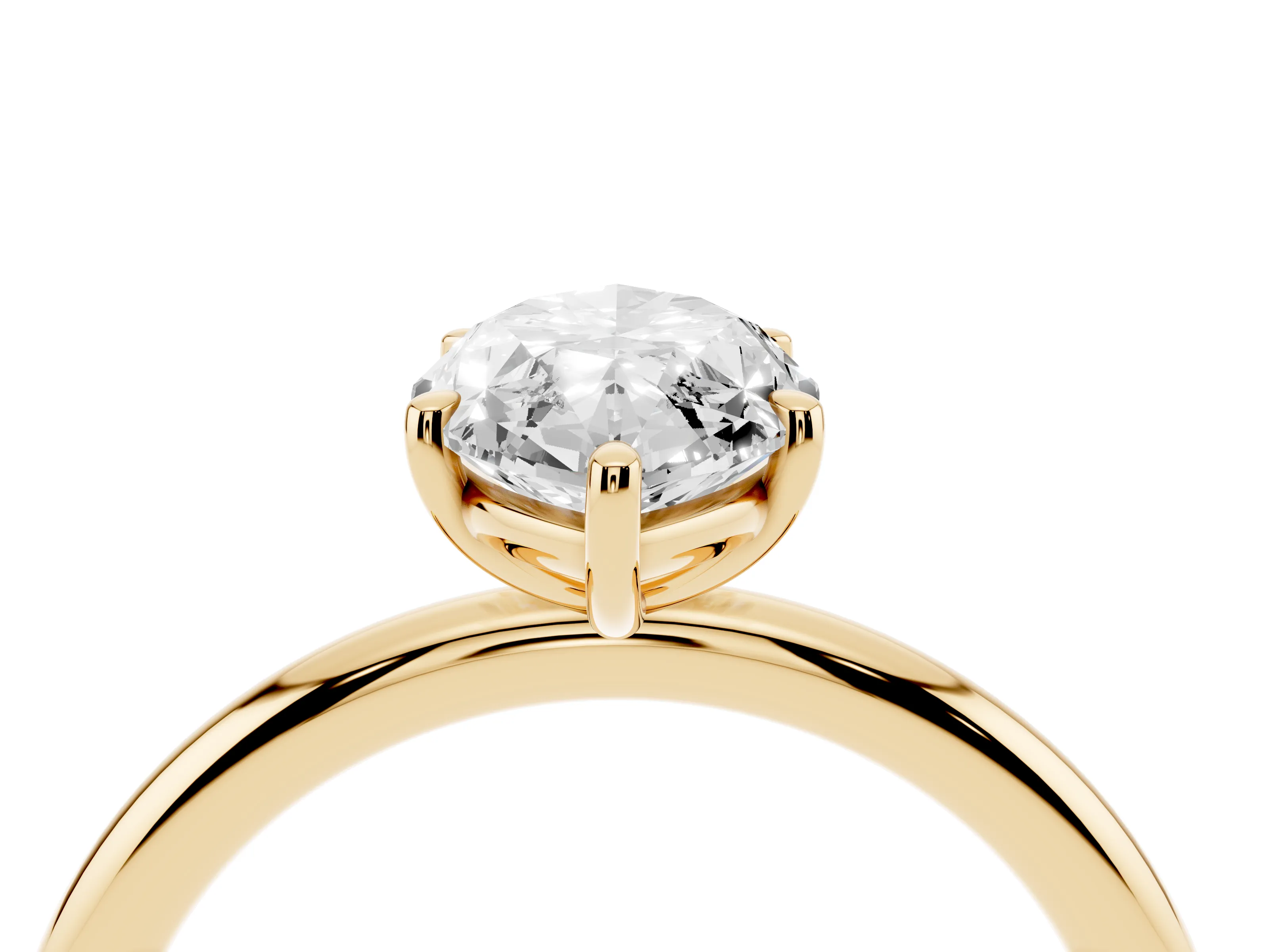 Oval Cut Diamond Solitaire Ring Set in Yellow gold with Prong Setting on a Polished Plain Band