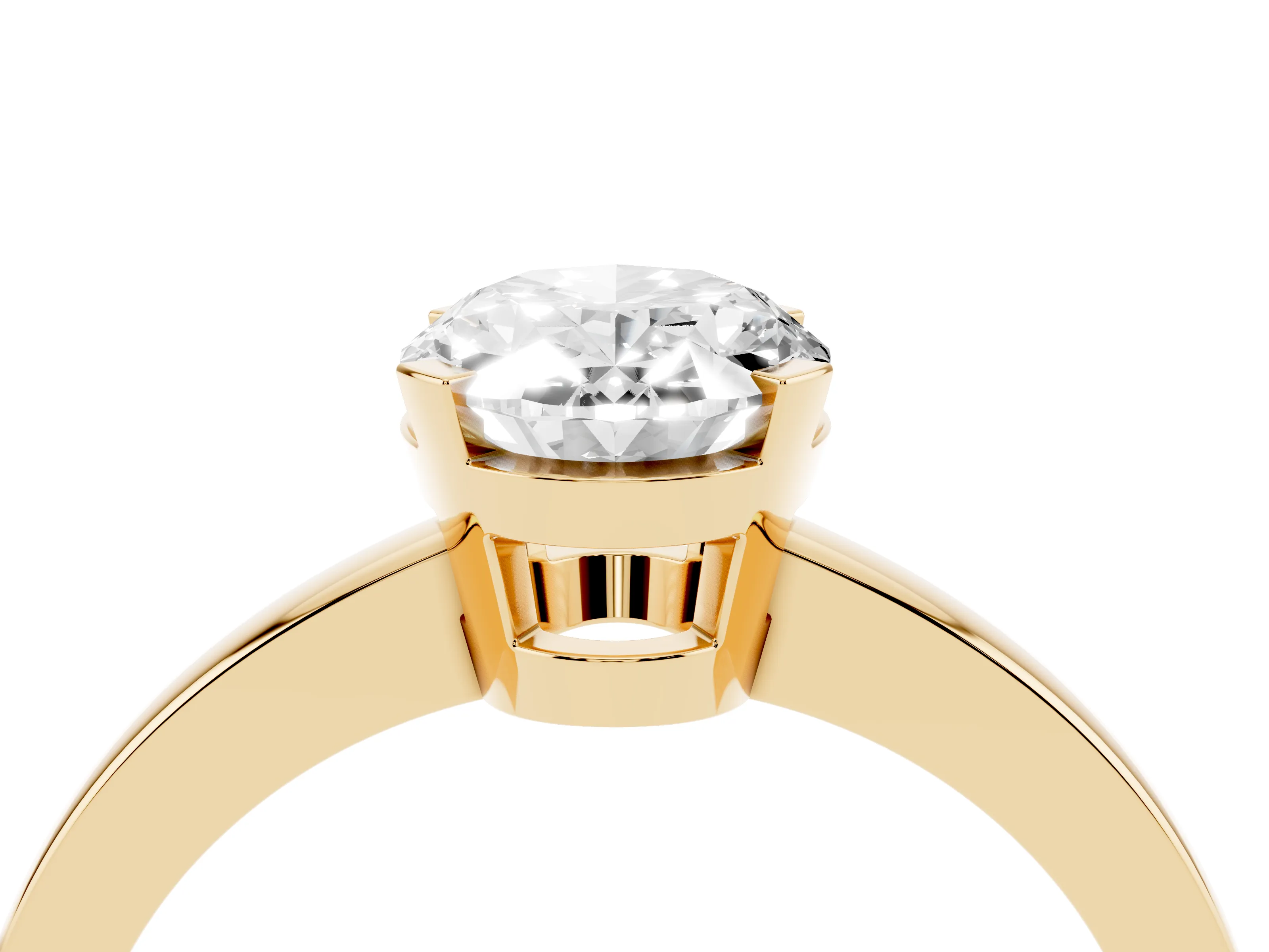 Oval Cut Diamond Solitaire Ring Set in Yellow gold with Prong Head and Smooth Polished Band