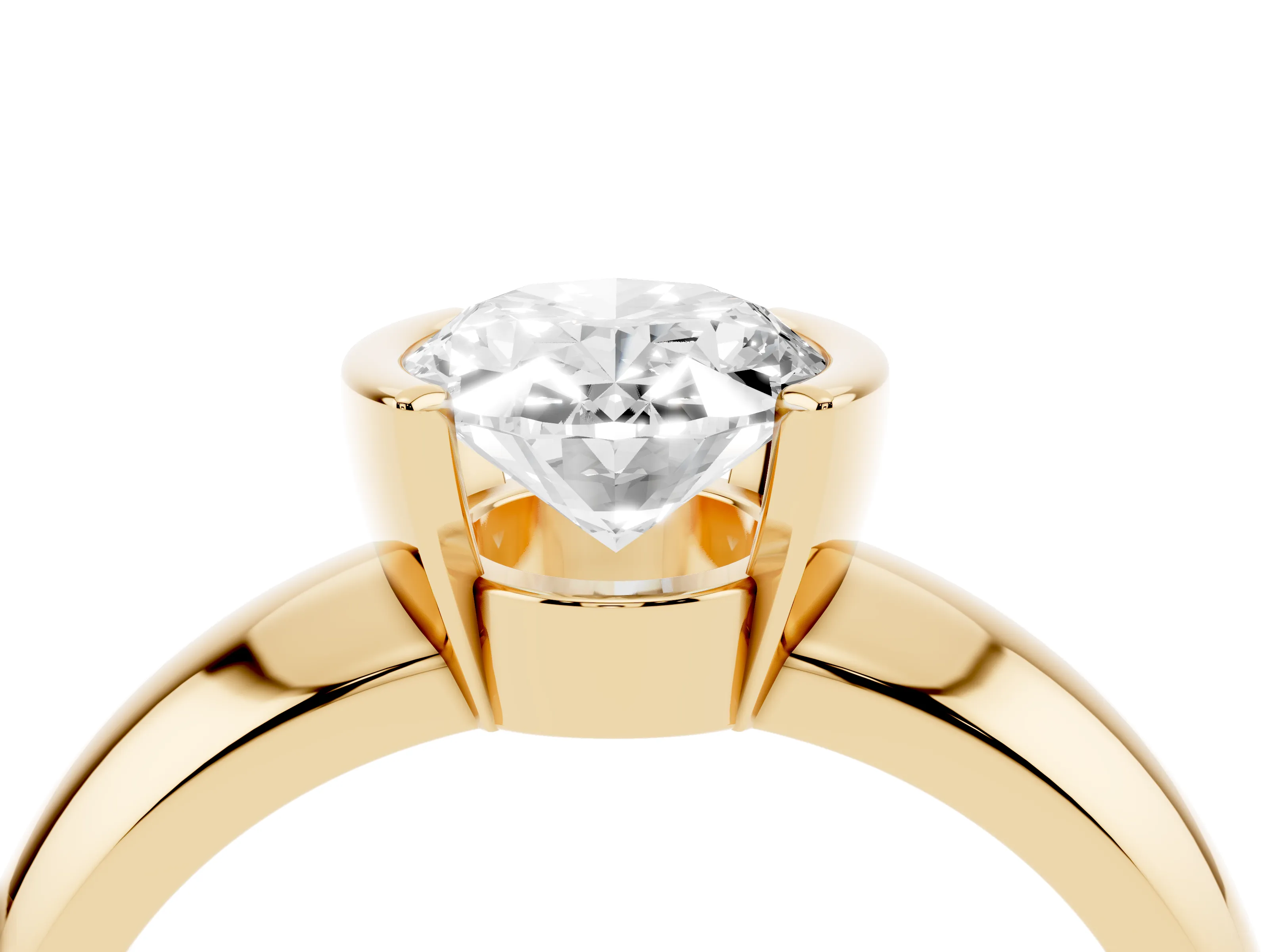 Oval Cut Diamond Solitaire Tension Set Ring Set in Yellow gold with Wide Band