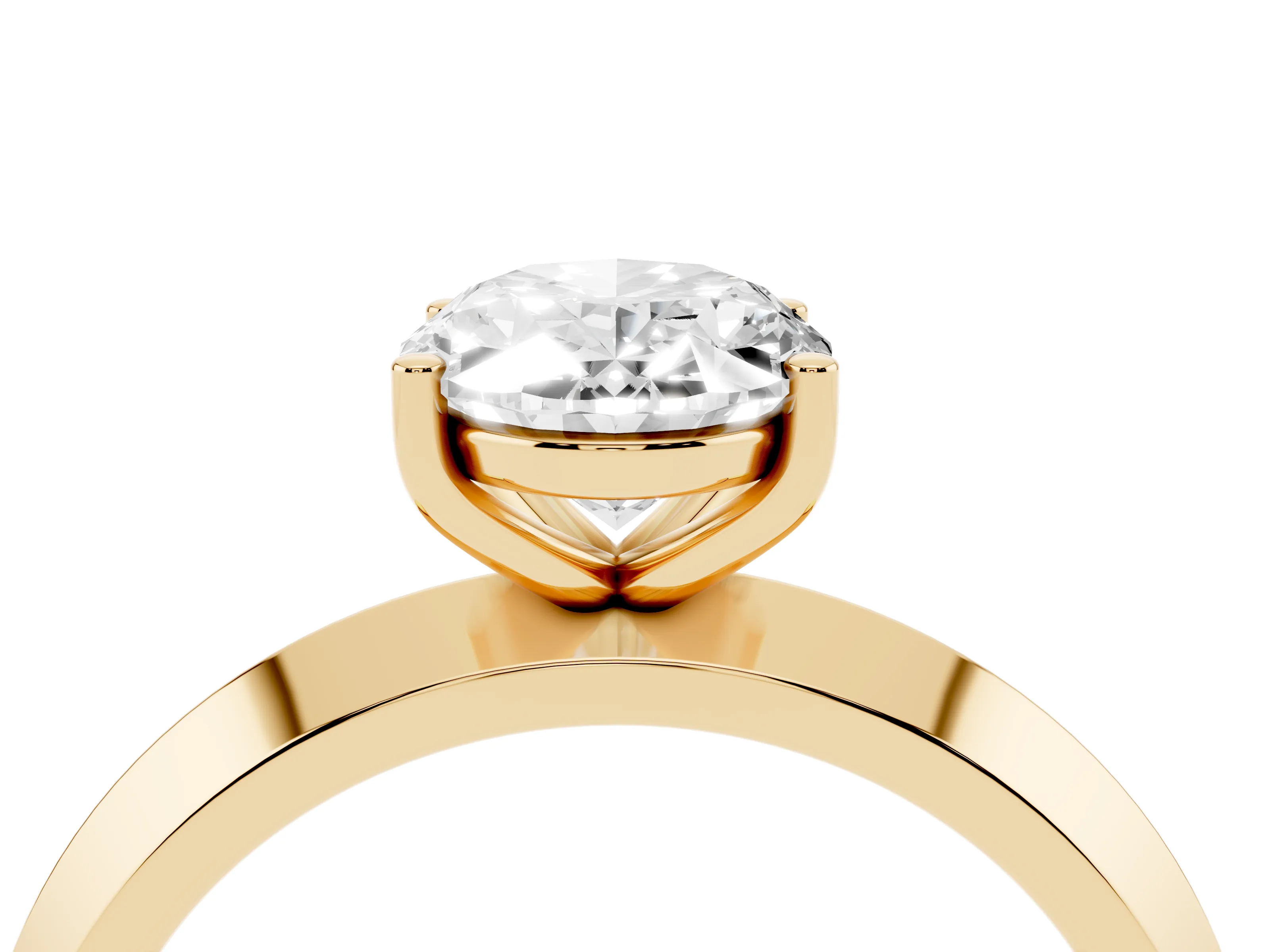 Oval Cut Diamond Solitaire Engagement Ring Set in Yellow gold with Flat Band and Prong Setting