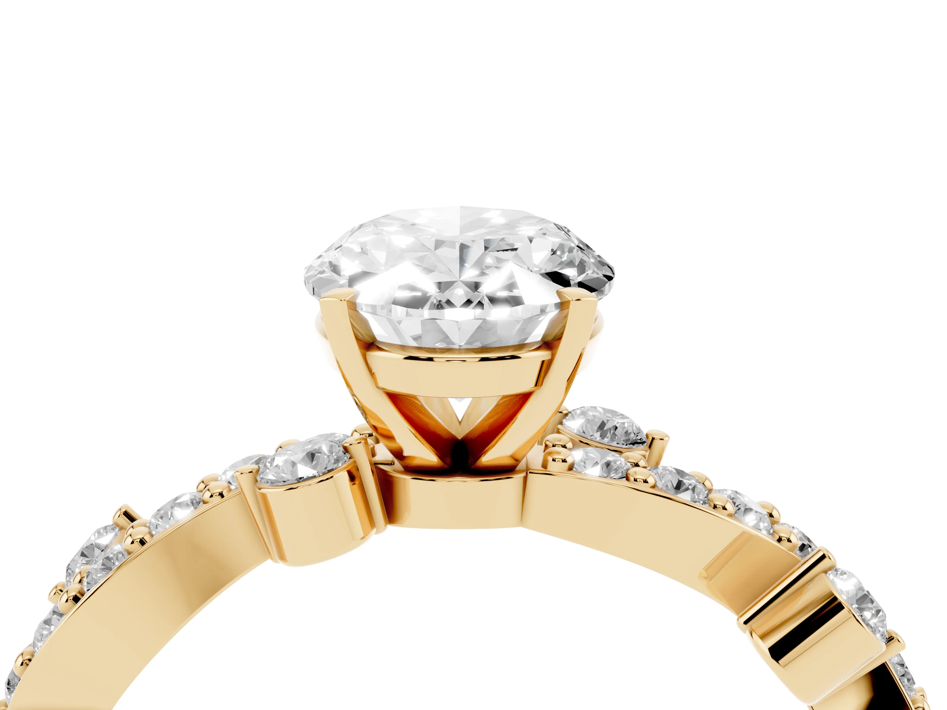 Oval Cut Diamond Solitaire Twisted Band Set in Yellow gold with Pavé Setting