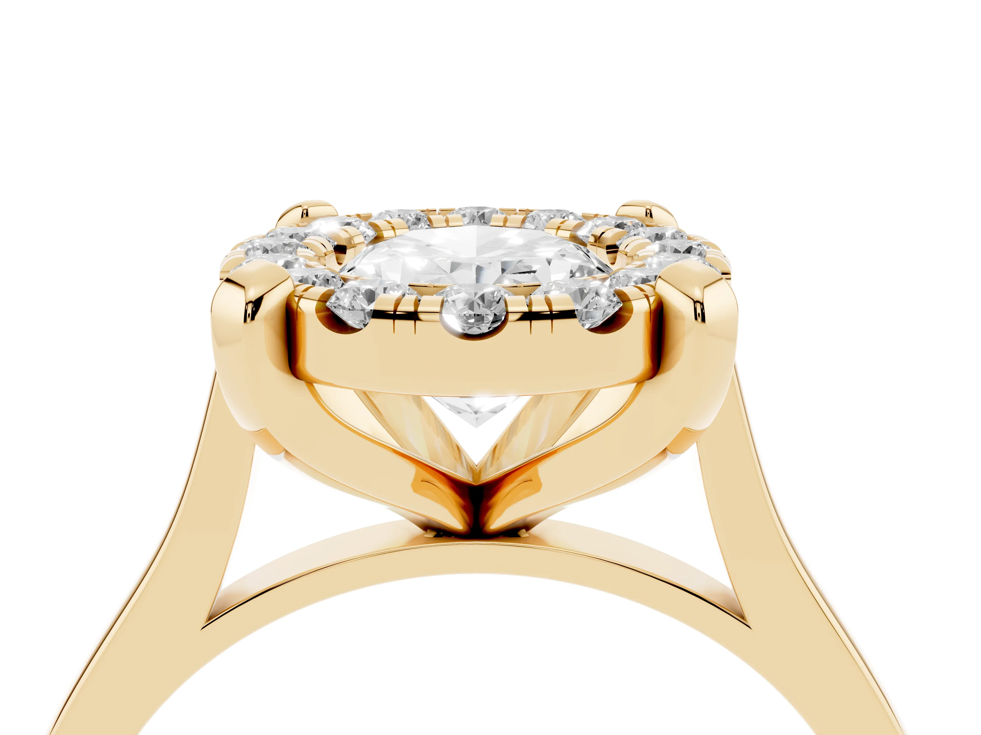 Oval Cut Diamond Cluster Halo Solitaire Ring Set in Yellow gold with Prong Setting