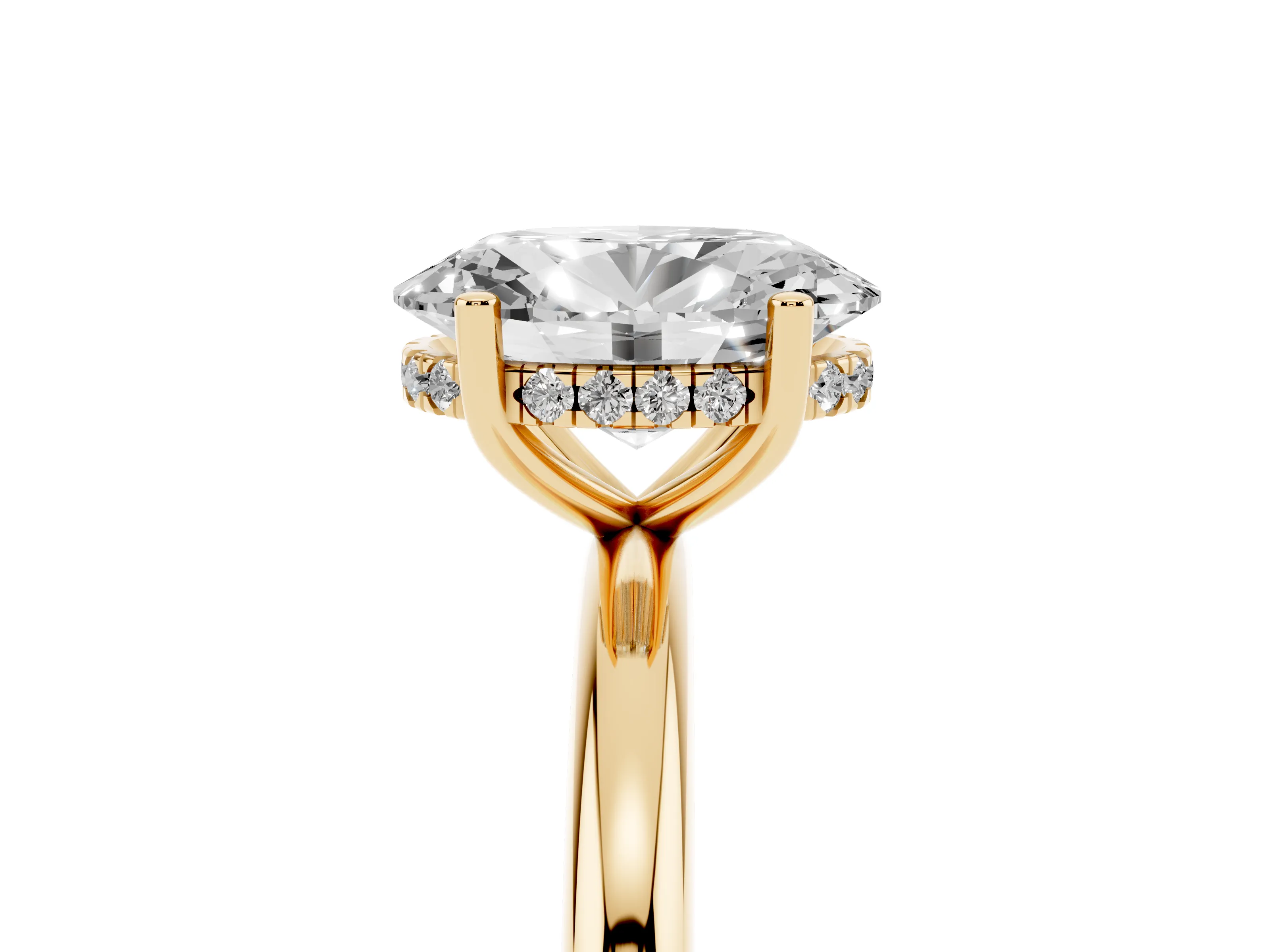 Oval Cut Diamond Solitaire Engagement Ring Set in Yellow gold with Prong Setting and Polished Band
