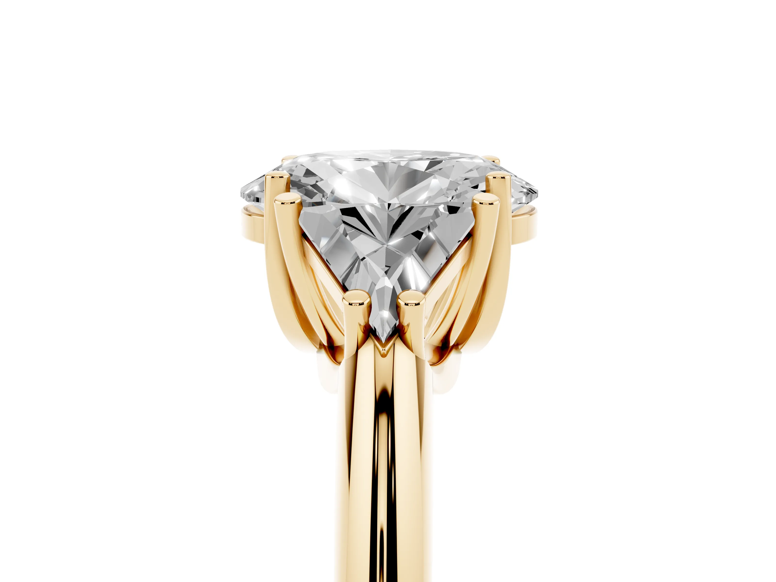 Oval Cut Diamond Three-Stone Engagement Ring Set in Yellow gold with Trillion Side Stones