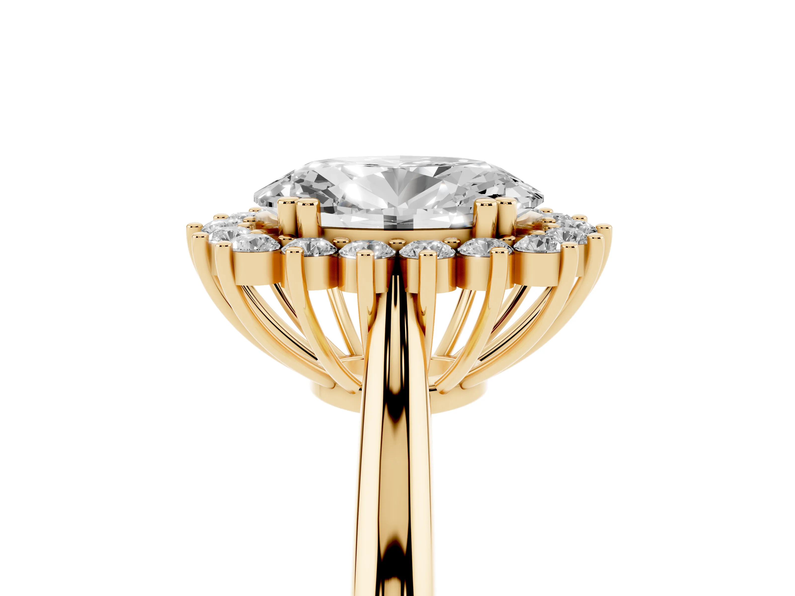 Oval Cut Diamond Halo Ring Set in Yellow gold with Plain Solitaire Band and Prong Setting