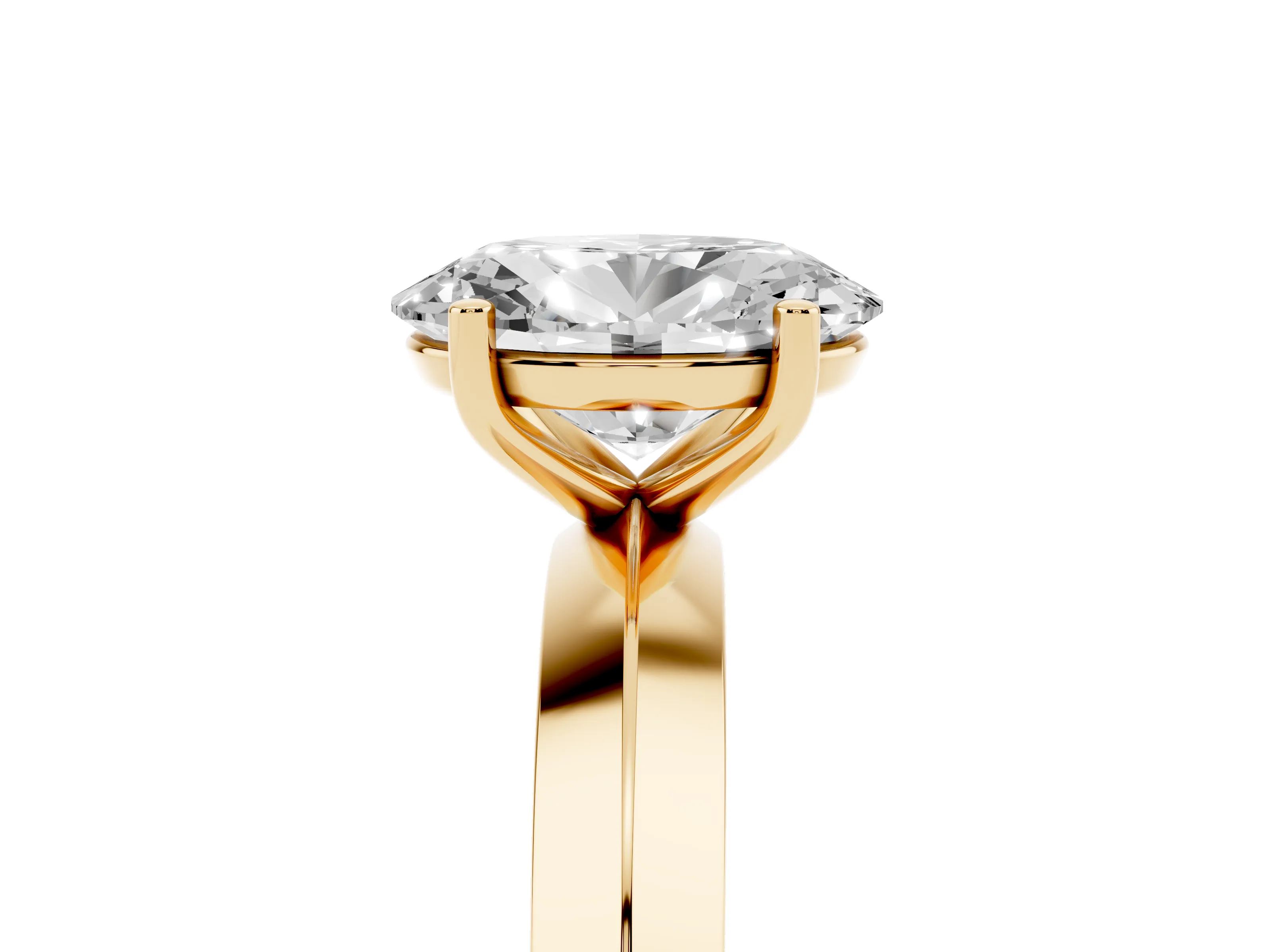 Oval Cut Diamond Solitaire Engagement Ring Set in Yellow gold with Flat Band and Prong Setting