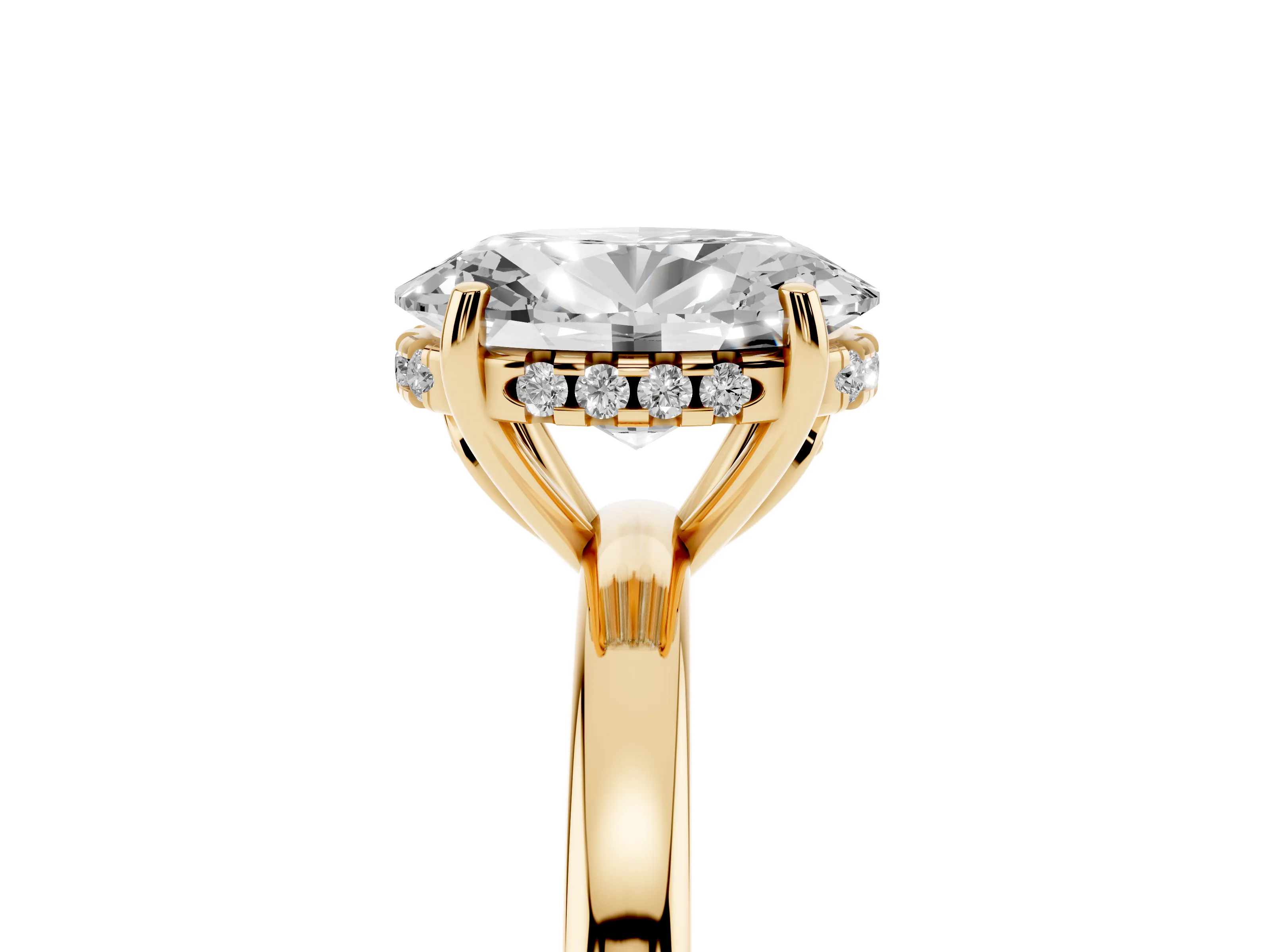 Oval Cut Diamond Solitaire Ring Set in Yellow gold with Plain Band and Prong Setting