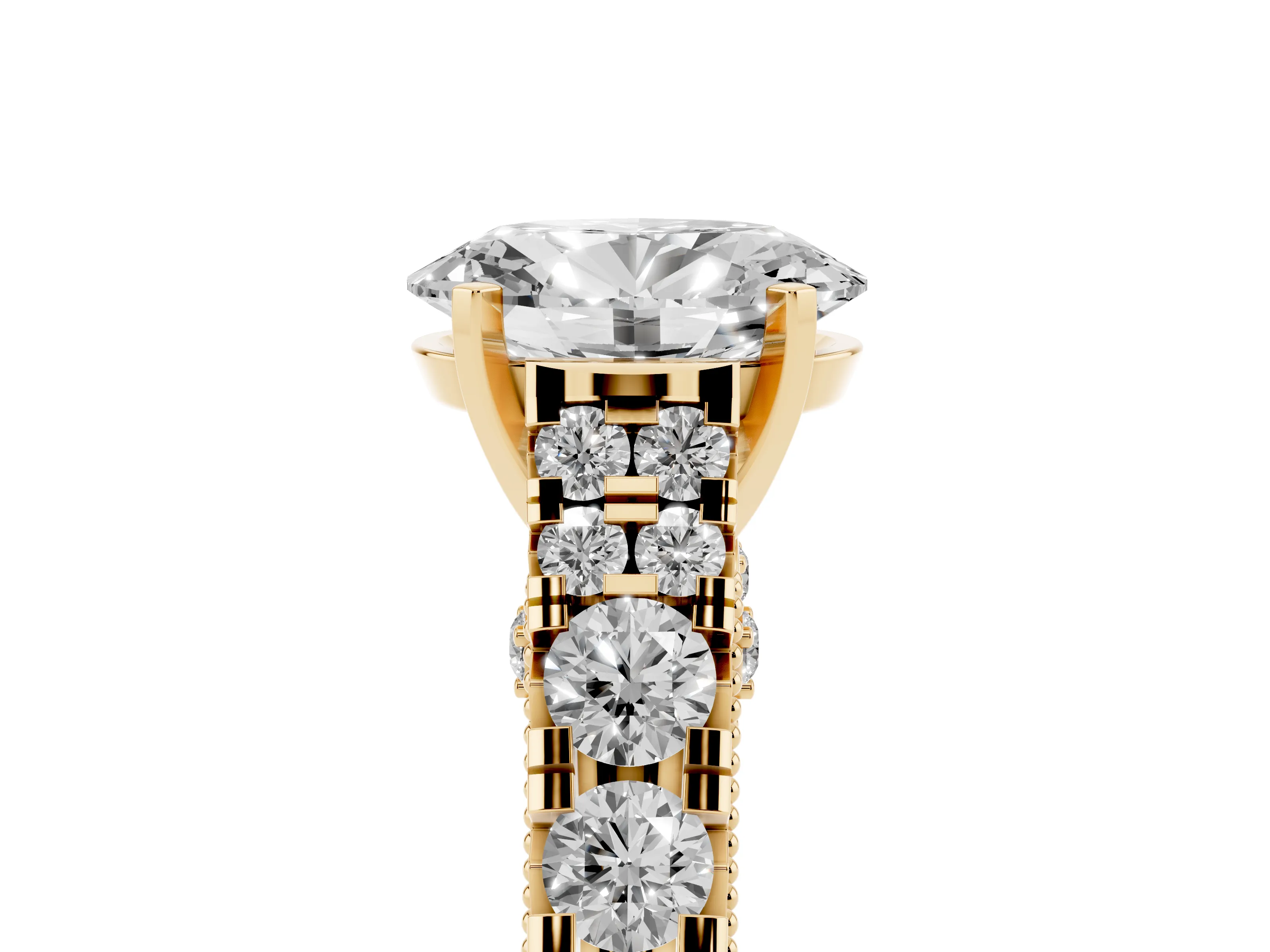 Oval Cut Diamond Classic Solitaire Ring Set in Yellow gold with Pavé Band and Prong Setting