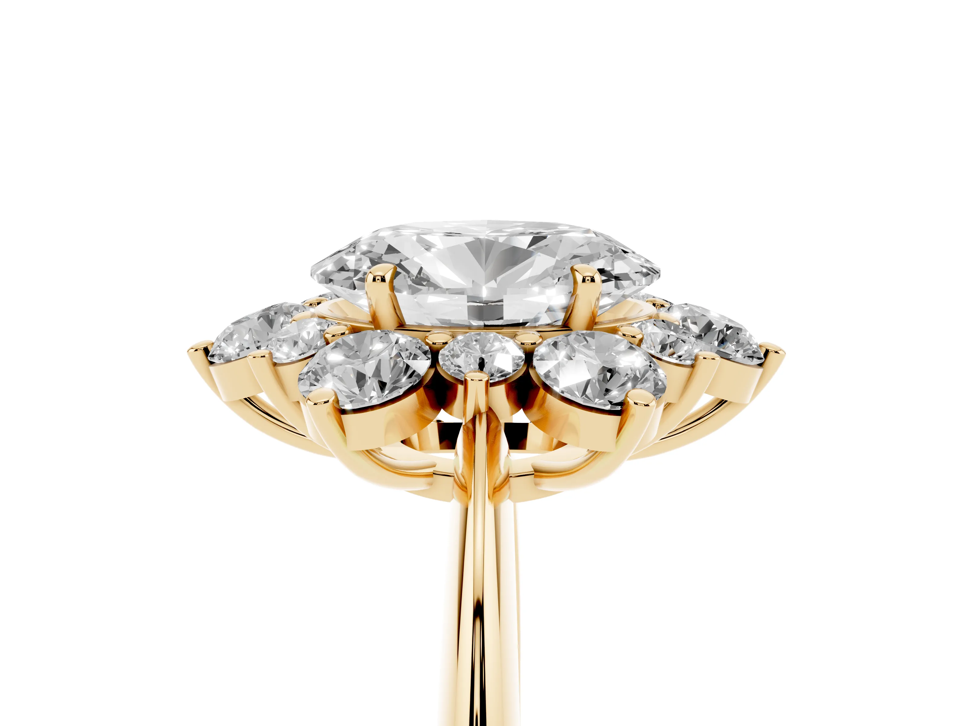Oval Cut Diamond Cluster Halo Ring Set in Yellow gold with Solitaire Band and Prong Setting