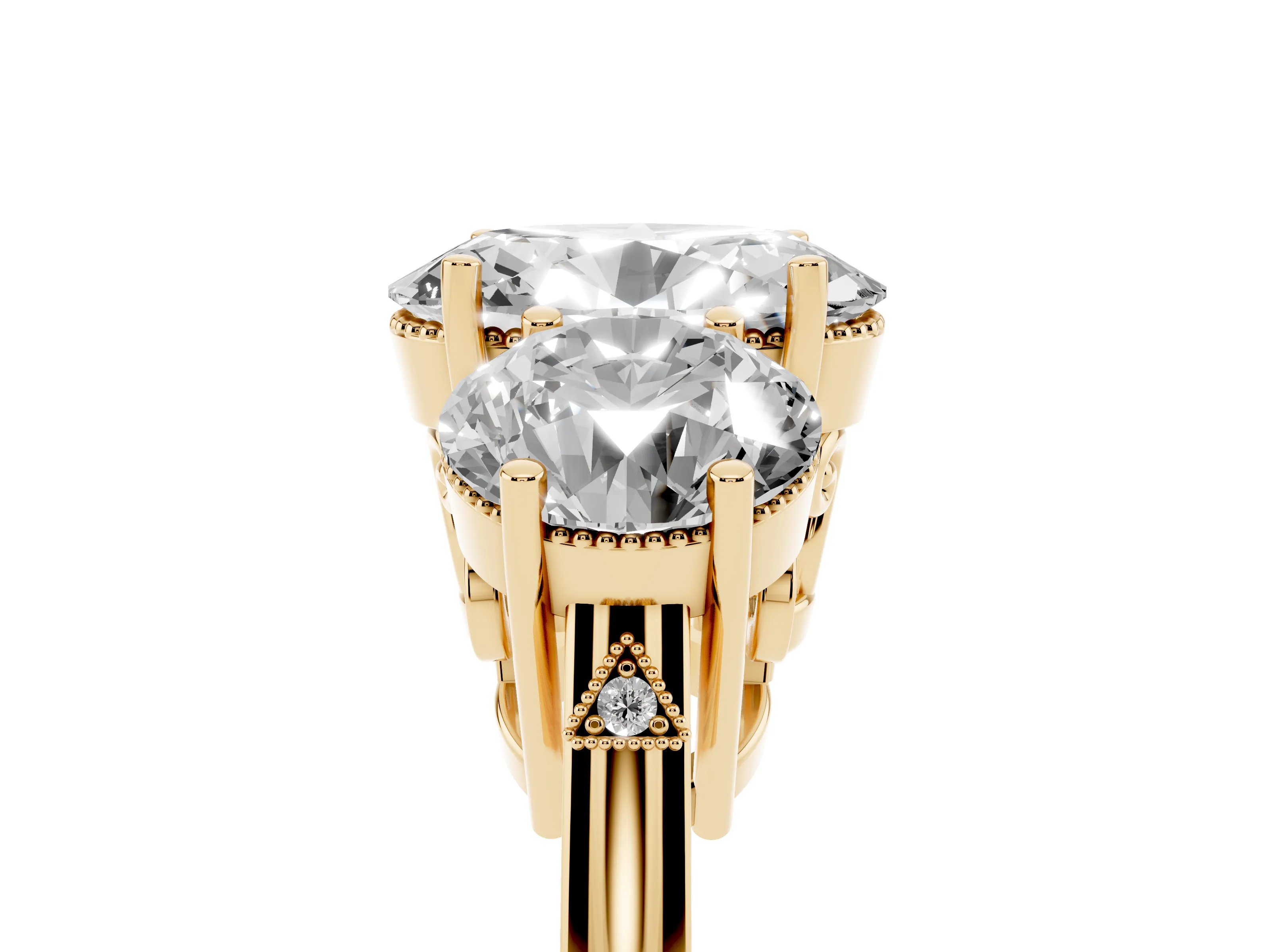 Oval Cut Diamond Three-Stone Engagement Ring Set in Yellow gold with Polished Band