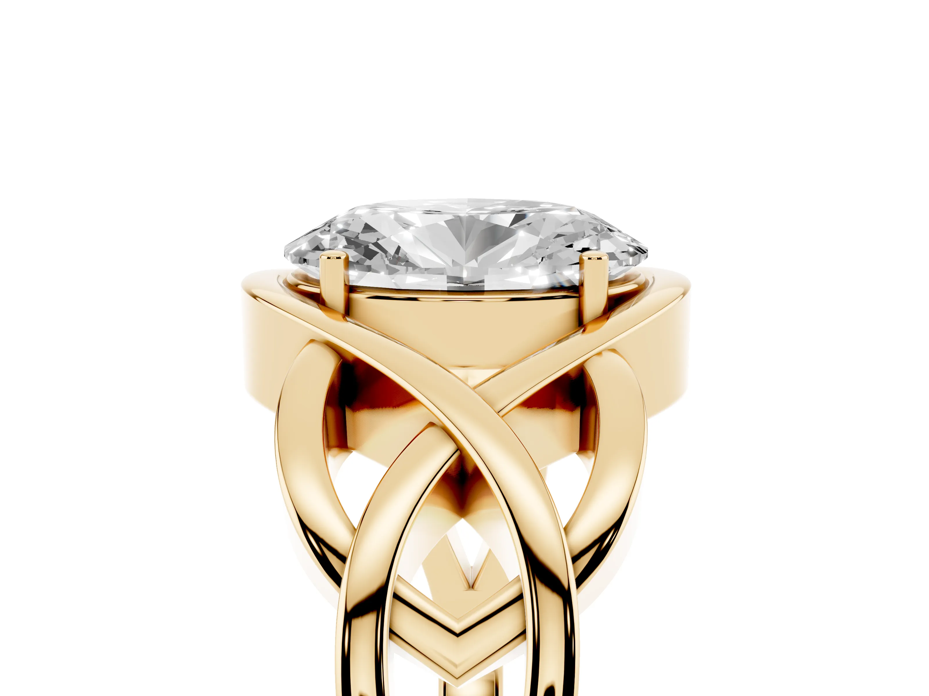 Oval Cut Diamond Solitaire Ring Set in Yellow gold with Intertwined Band