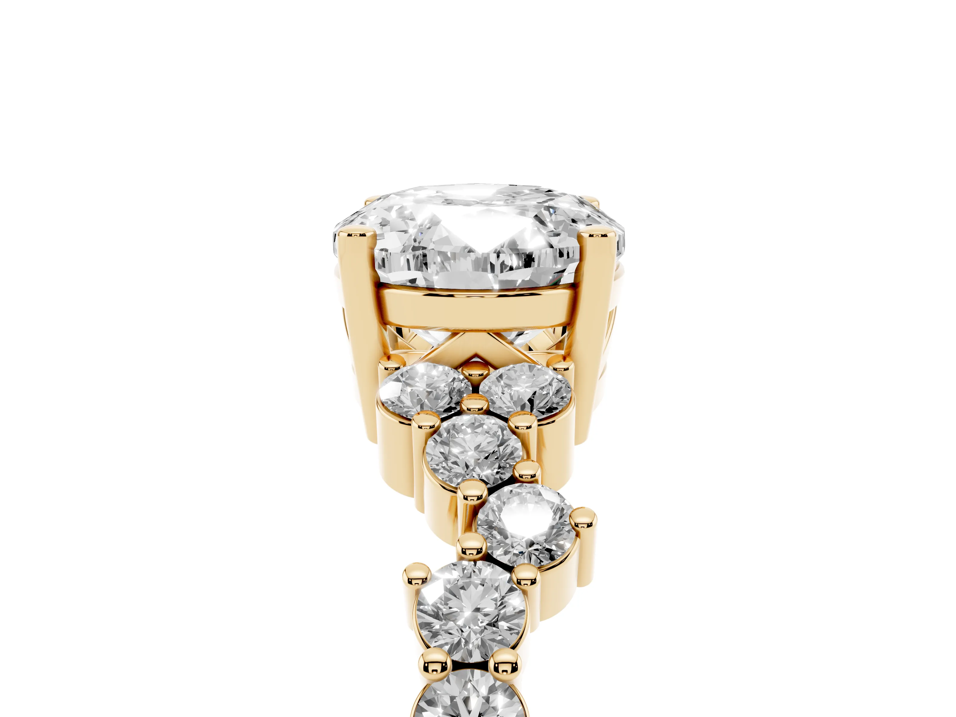 Oval Cut Diamond Ring Set in Yellow gold with Scattered Round Accents