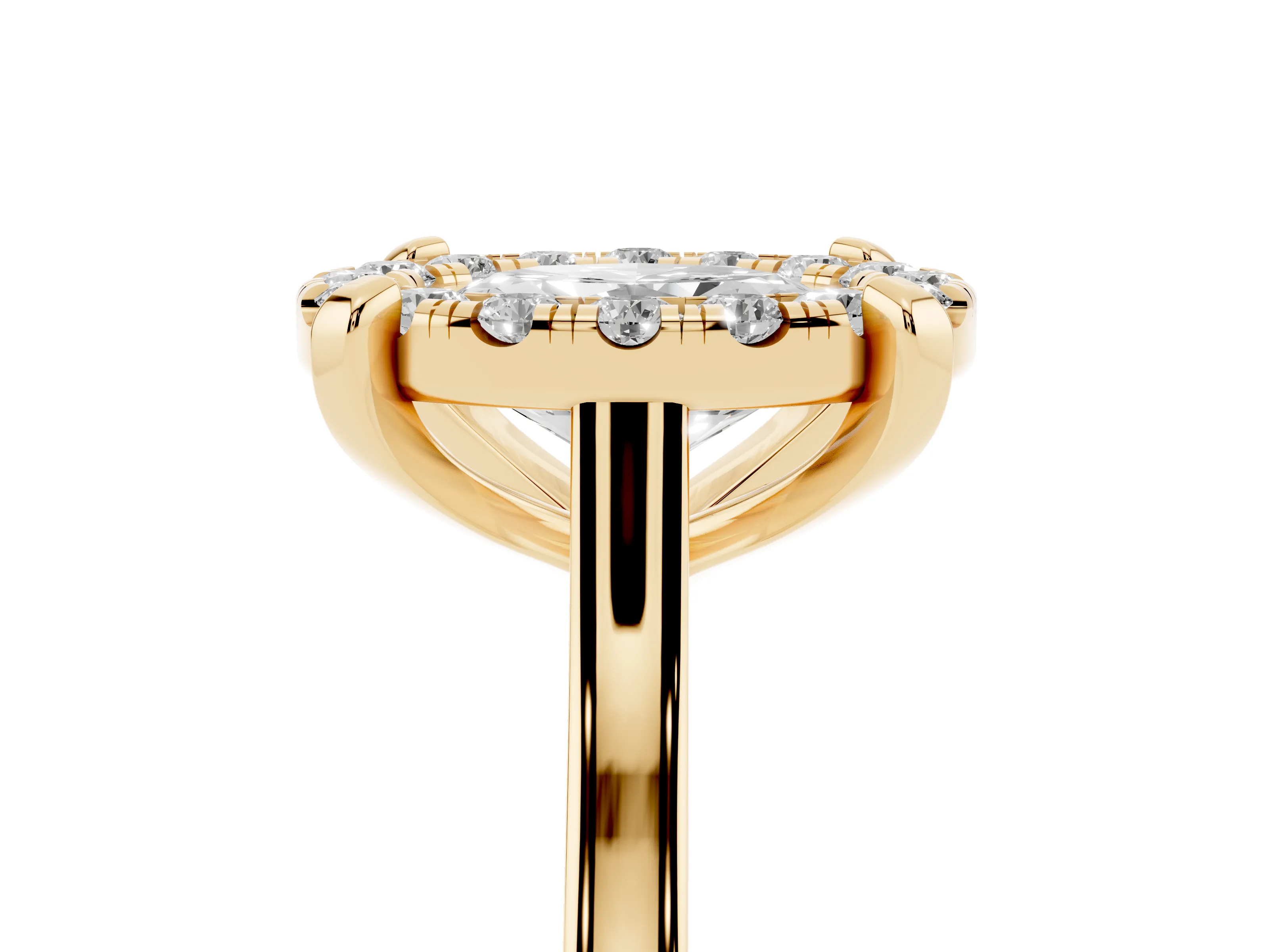 Oval Cut Diamond Cluster Halo Solitaire Ring Set in Yellow gold with Prong Setting