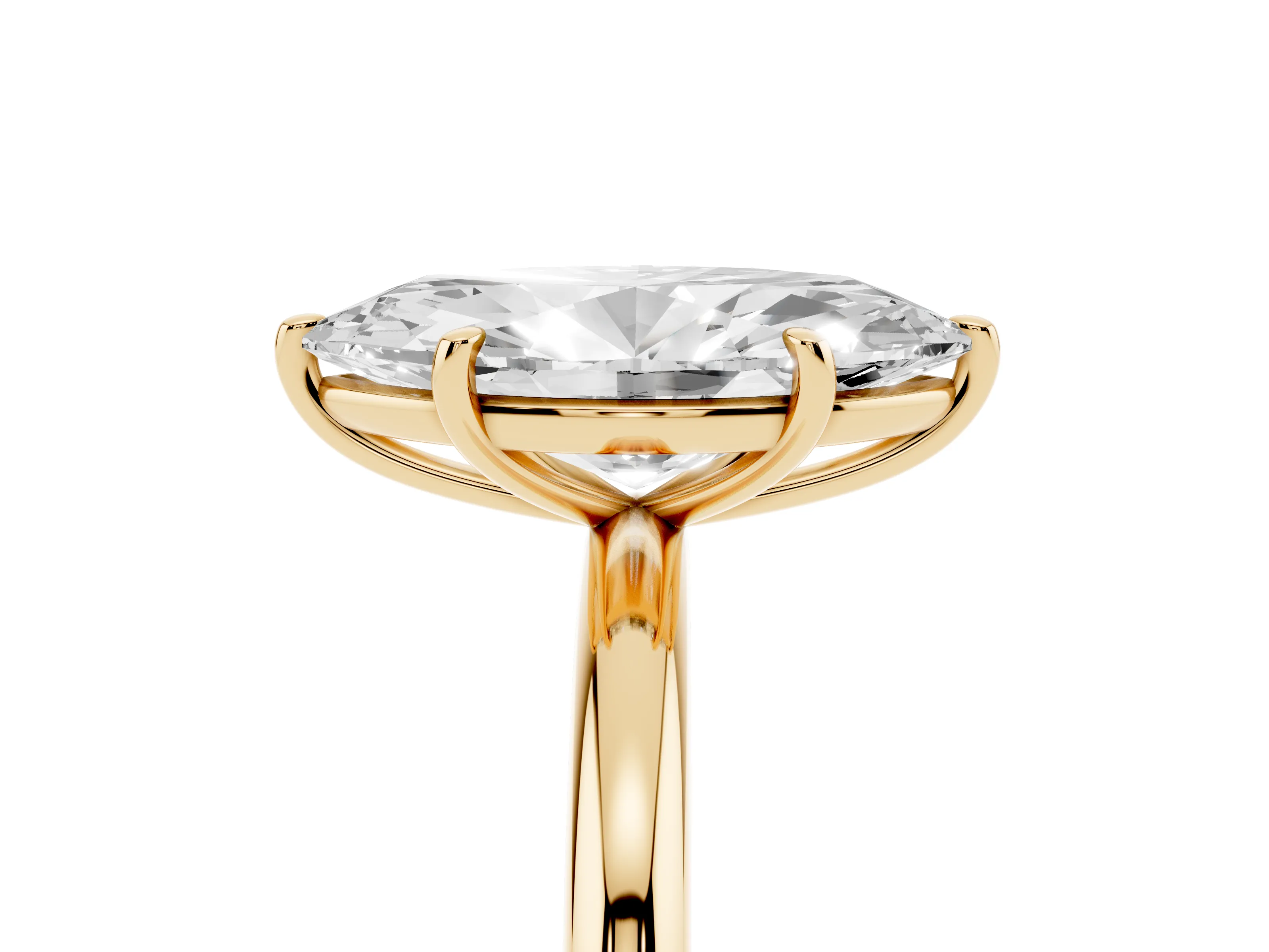 Oval Cut Diamond Solitaire Ring Set in Yellow gold with Prong Setting on a Polished Plain Band