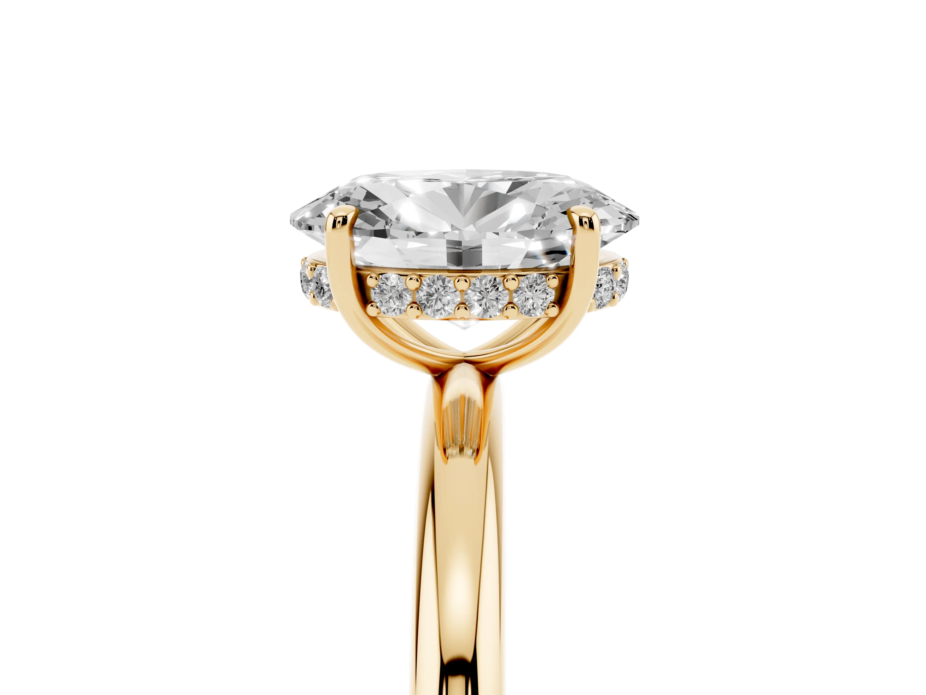 Oval Cut Diamond Solitaire Ring Set in Yellow gold with Thin Band and Prong Setting