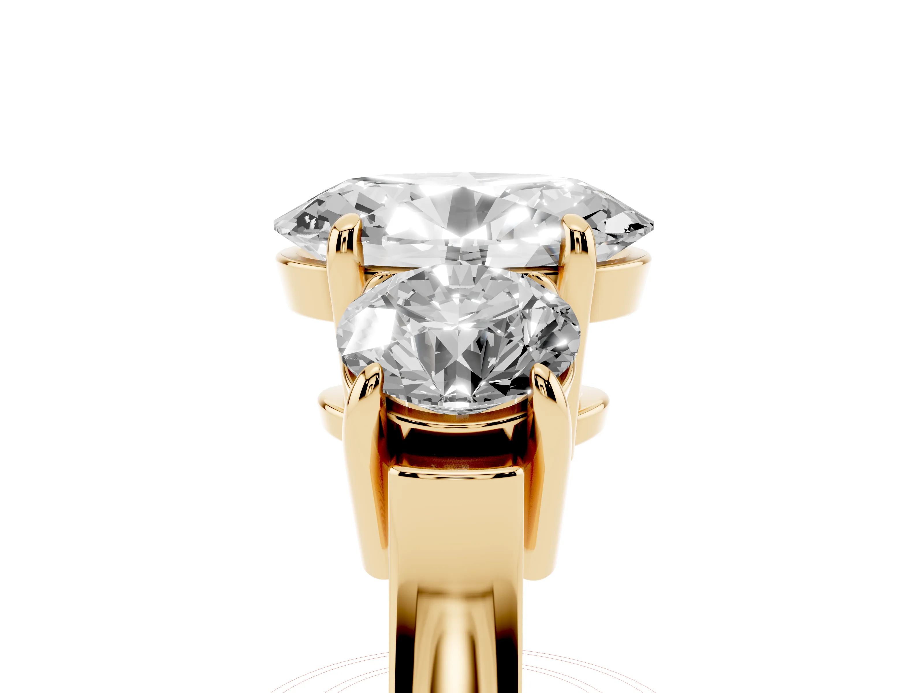 Oval Cut Diamond Three-Stone Ring Set in Yellow gold with Round Accent Stones and Plain Band