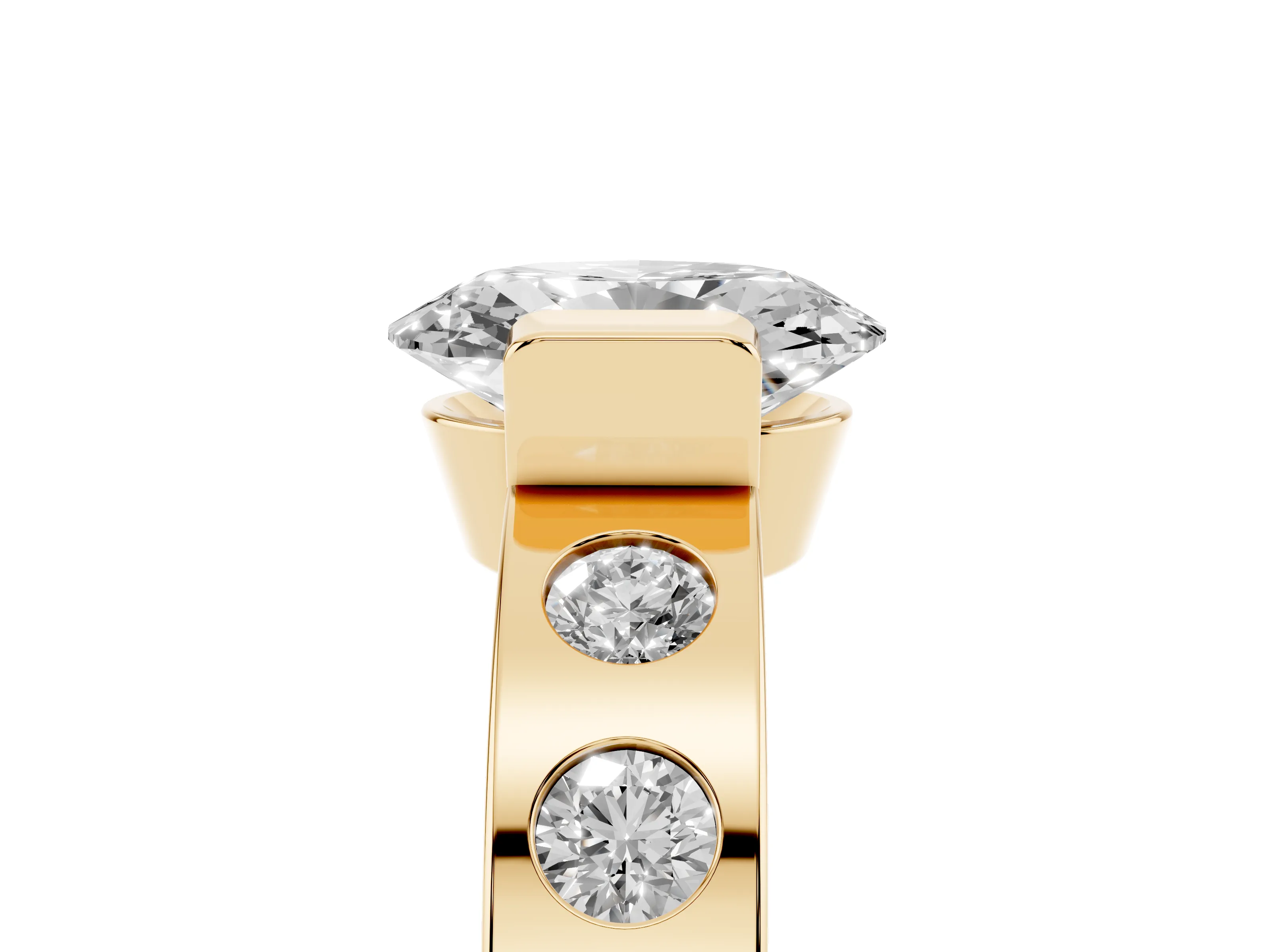 Oval Cut Diamond Channel-Set Band Ring Set in Yellow gold with Bezel Prong Setting