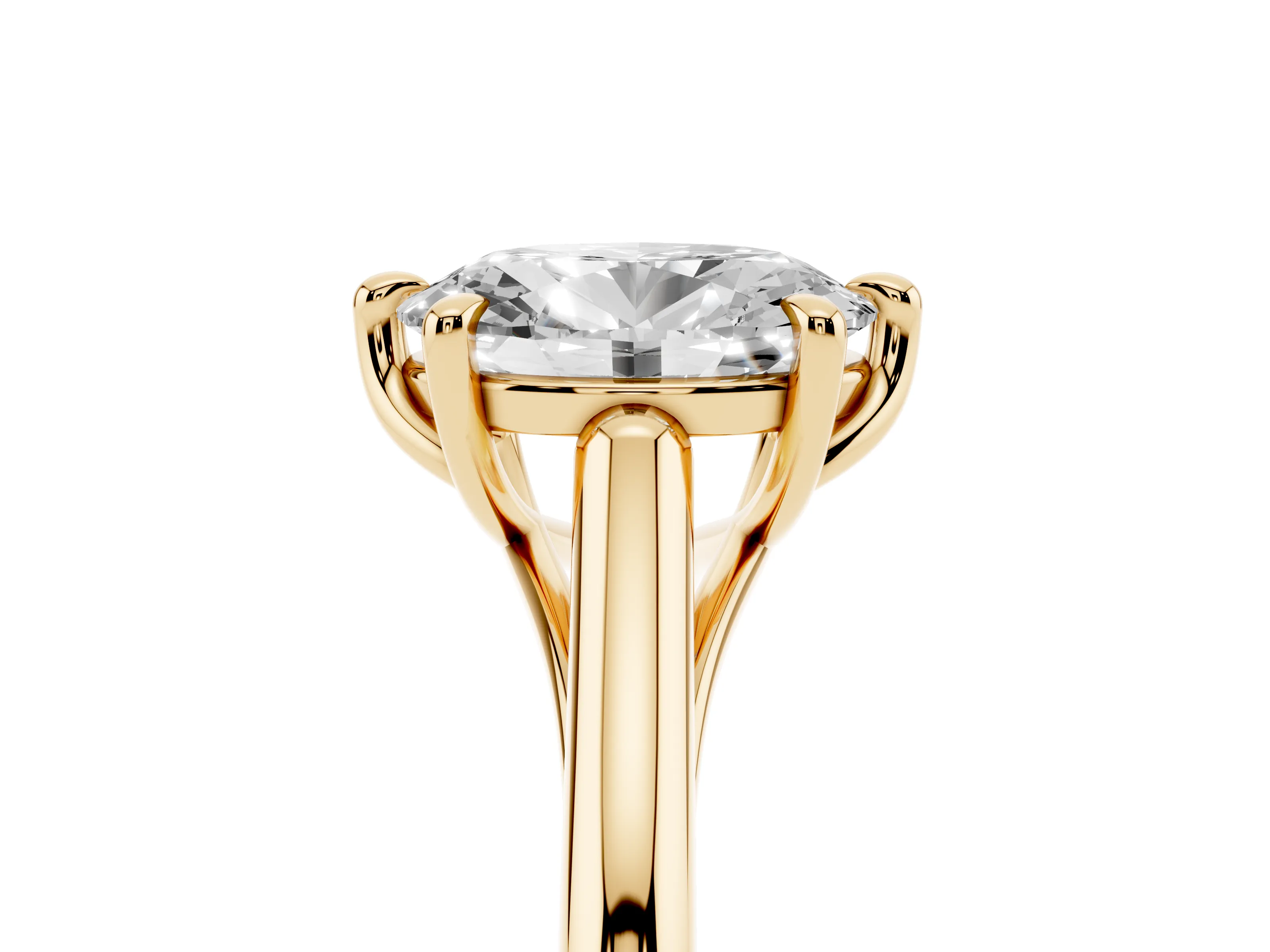 Oval Cut Diamond Solitaire Engagement Ring Set in Yellow gold with Prong Setting and Plain Classic Band