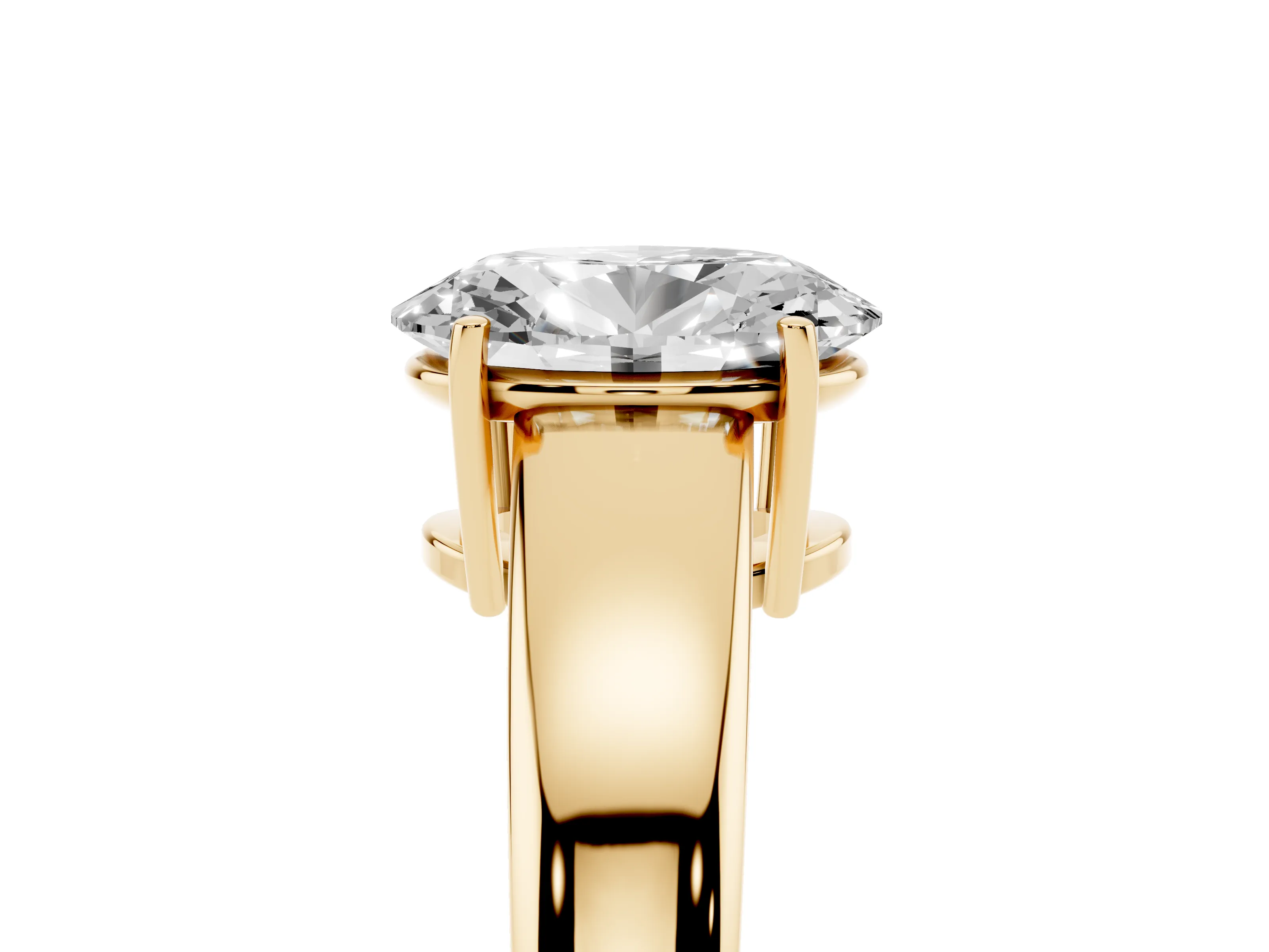Oval Cut Diamond Solitaire Ring Set in Yellow gold with Tapered Band and Prong Setting