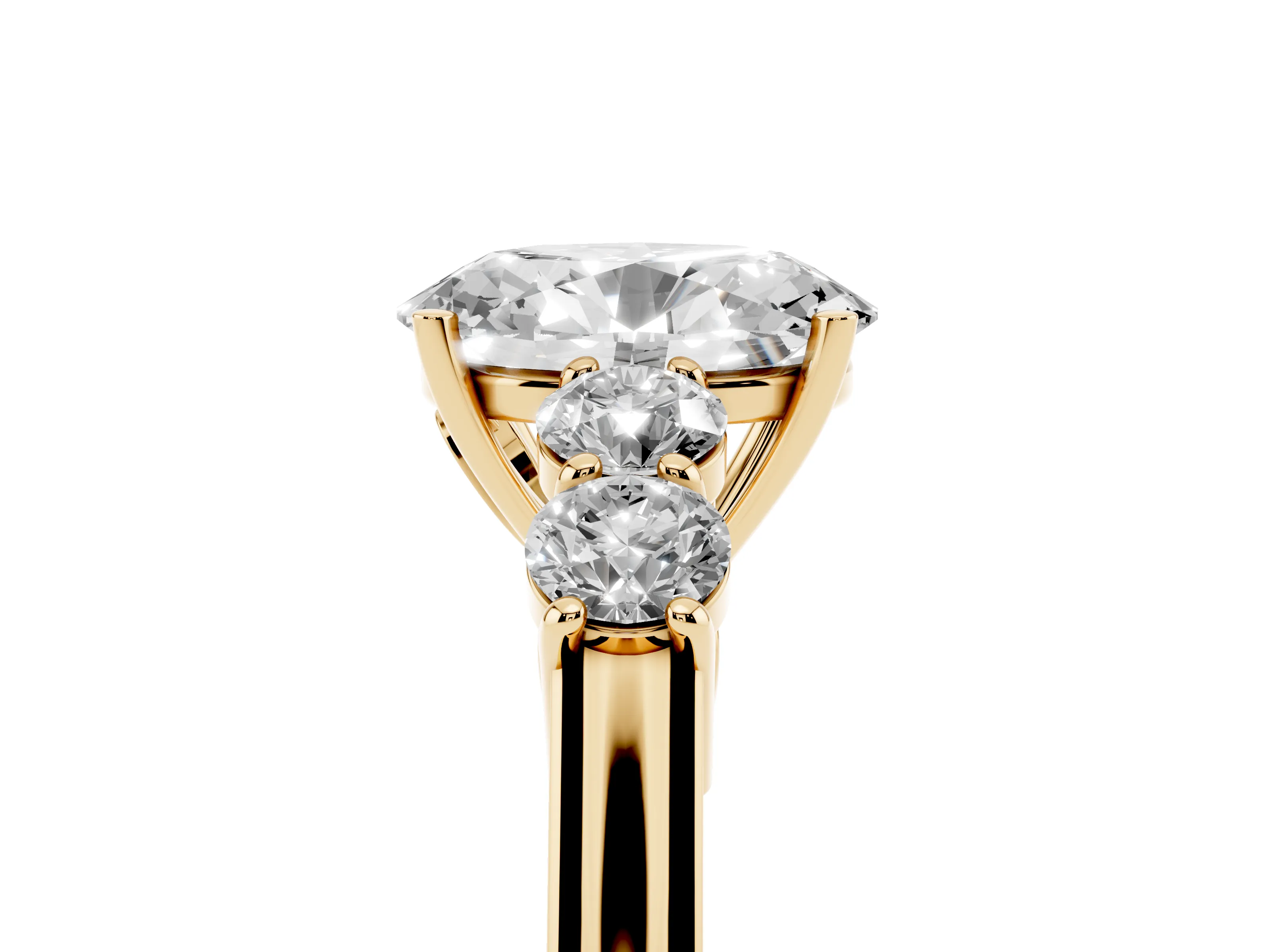Oval Cut Diamond Five-Stone Prong Set Band Ring Set in Yellow gold with Polished Band