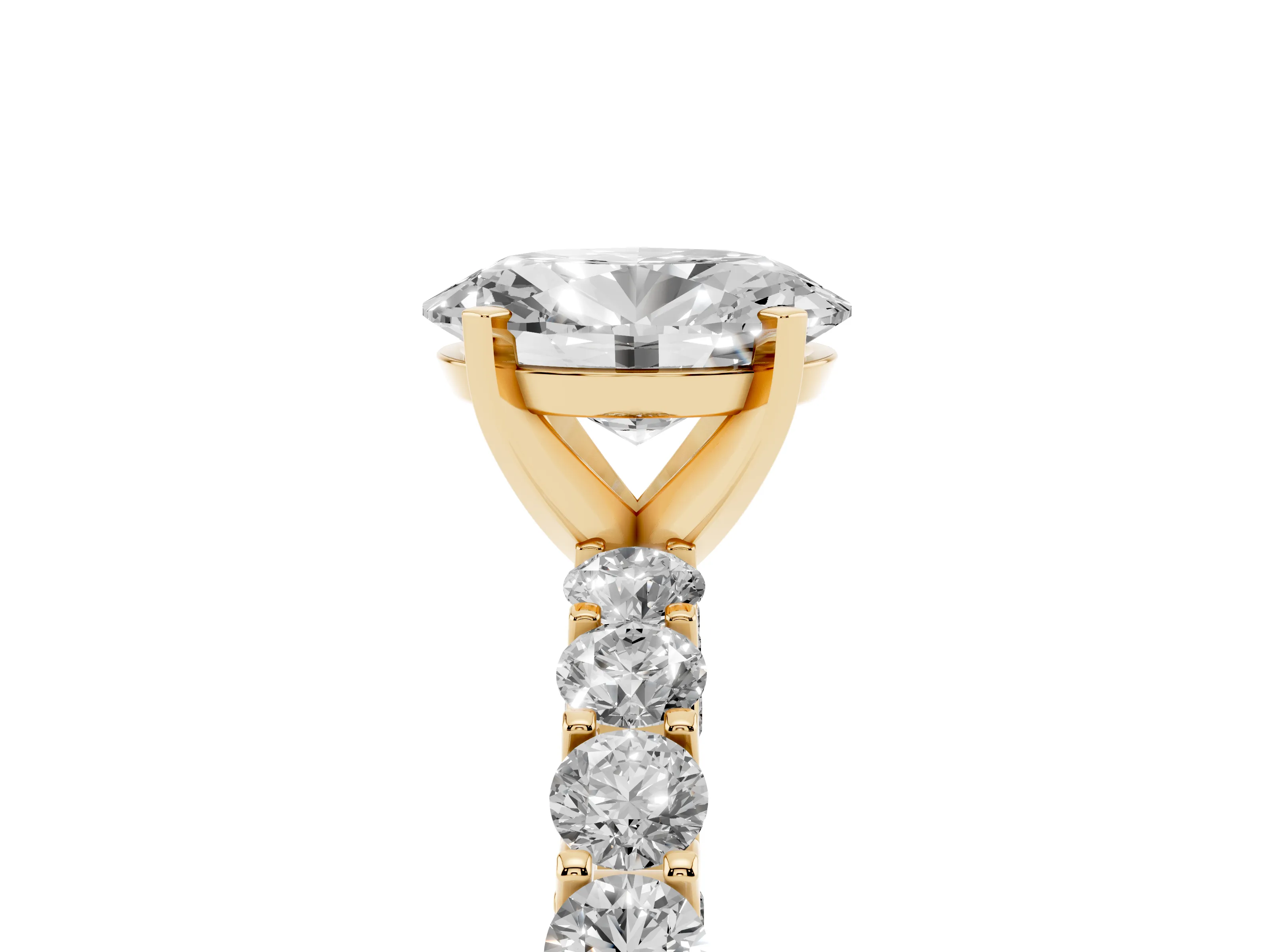Oval Cut Diamond Solitaire Ring Set in Yellow gold with Shared Prong Pavé Band