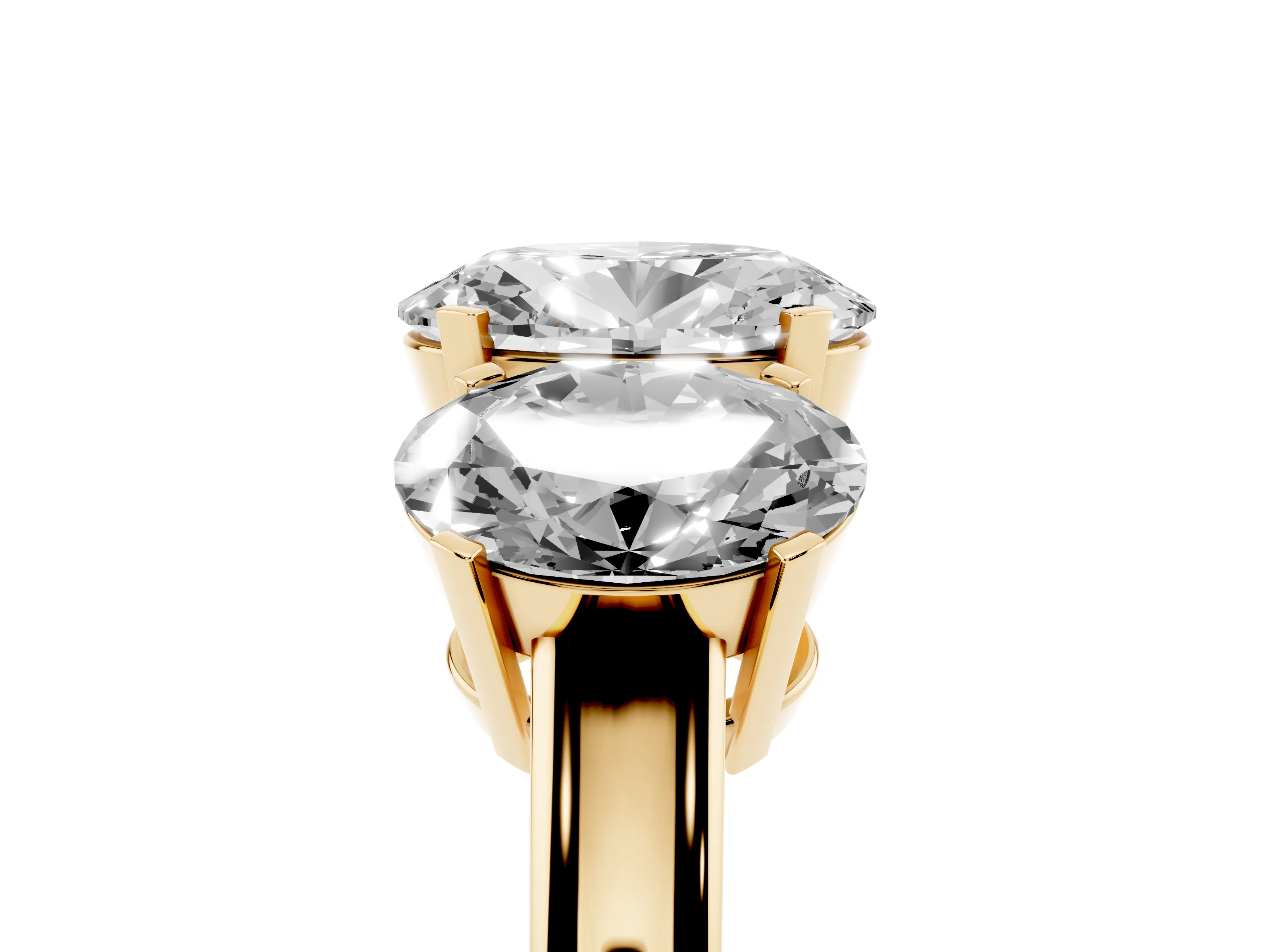Oval Cut Diamond Three-Stone Ring Set in Yellow gold with Channel-Set Band and Prong Settings