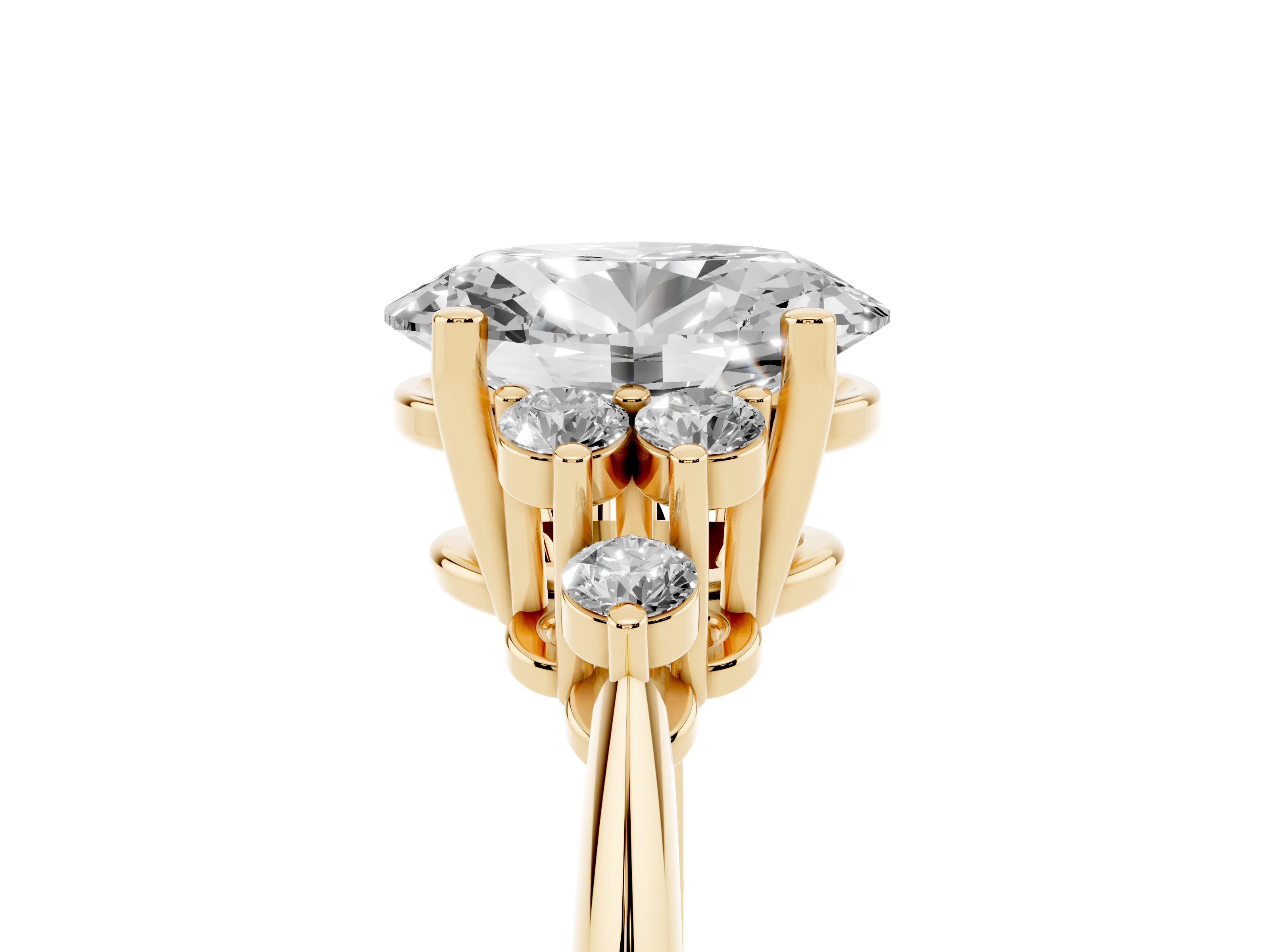 Oval Cut Diamond Cluster Ring Set in Yellow gold with Plain Band and Prong Setting