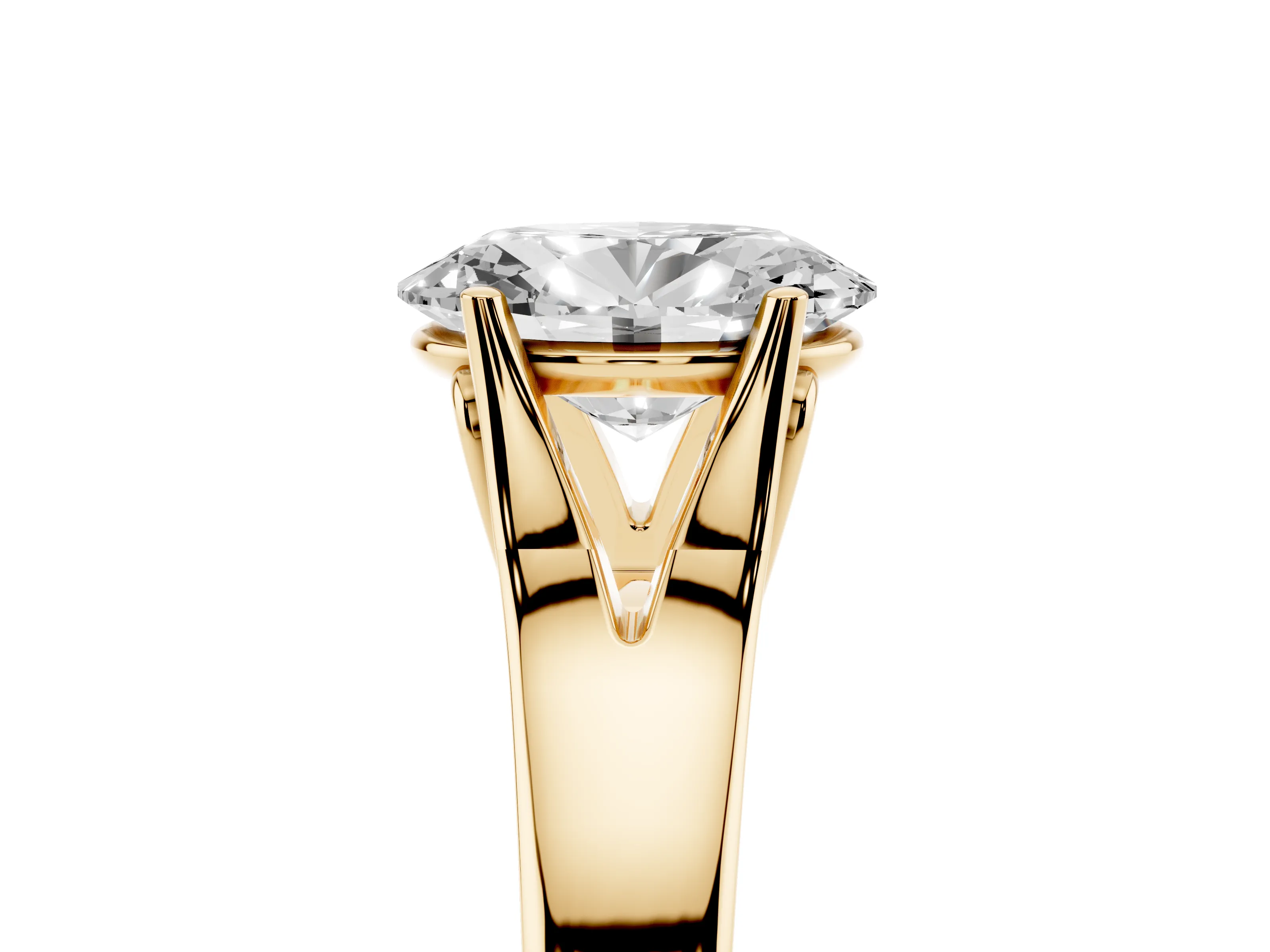 Oval Cut Diamond Solitaire Ring Set in Yellow gold with Arched Cathedral Band and Prong Setting