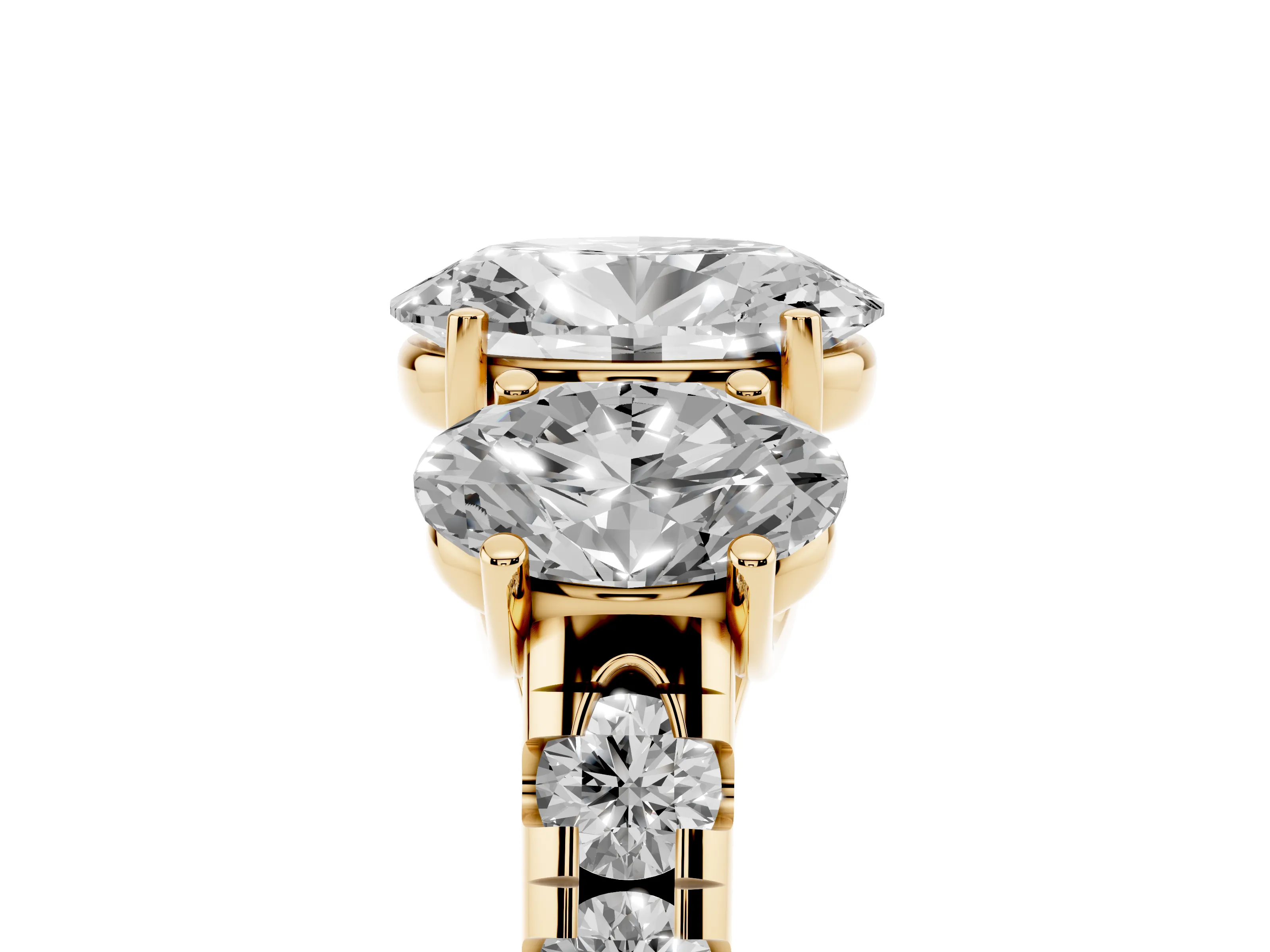Oval Cut Diamond Three-Stone Ring Set in Yellow gold with Pavé Band