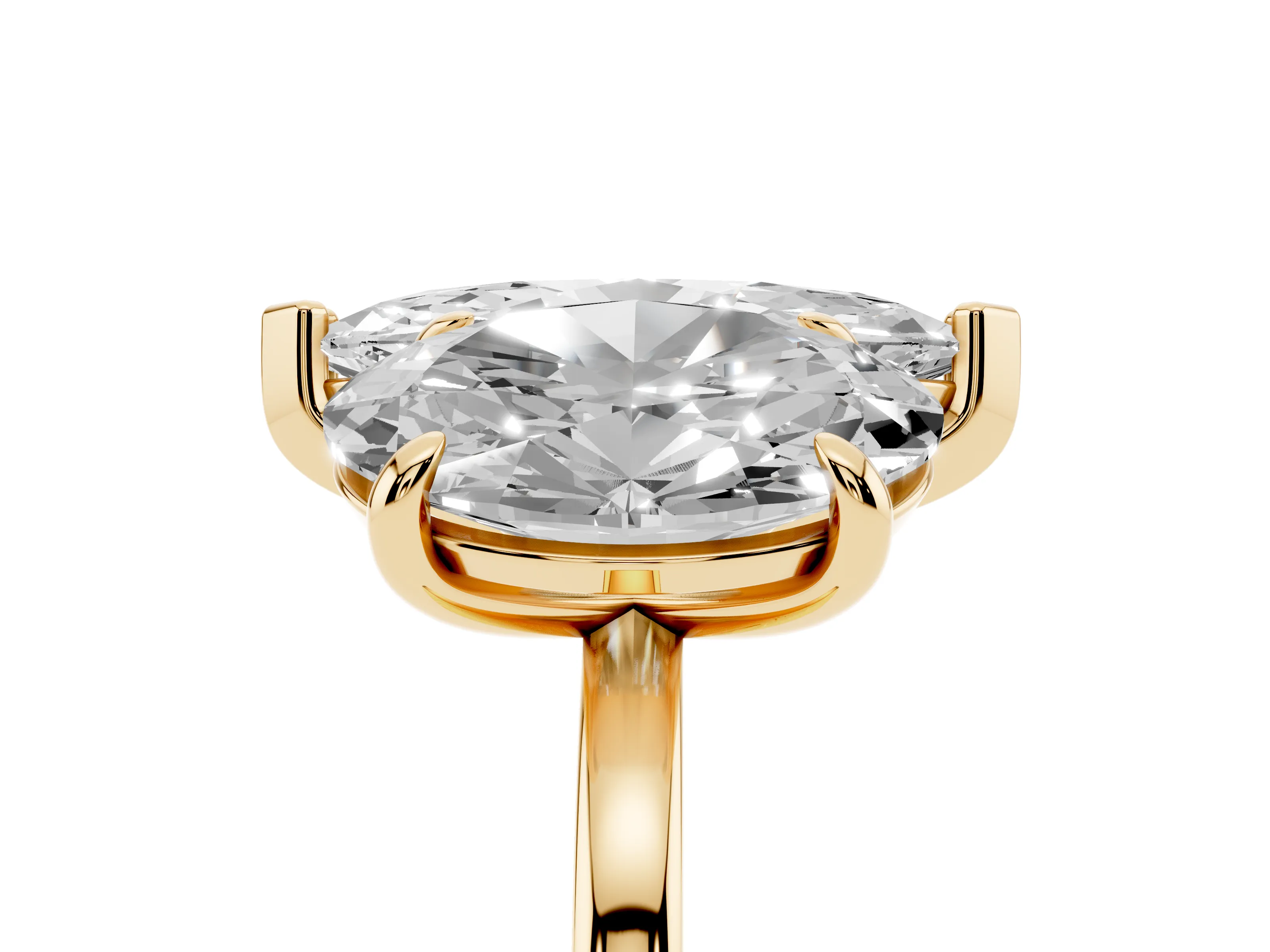 Oval and Marquise Toi Moi Ring Set in Yellow gold with Prong Setting and Plain Band