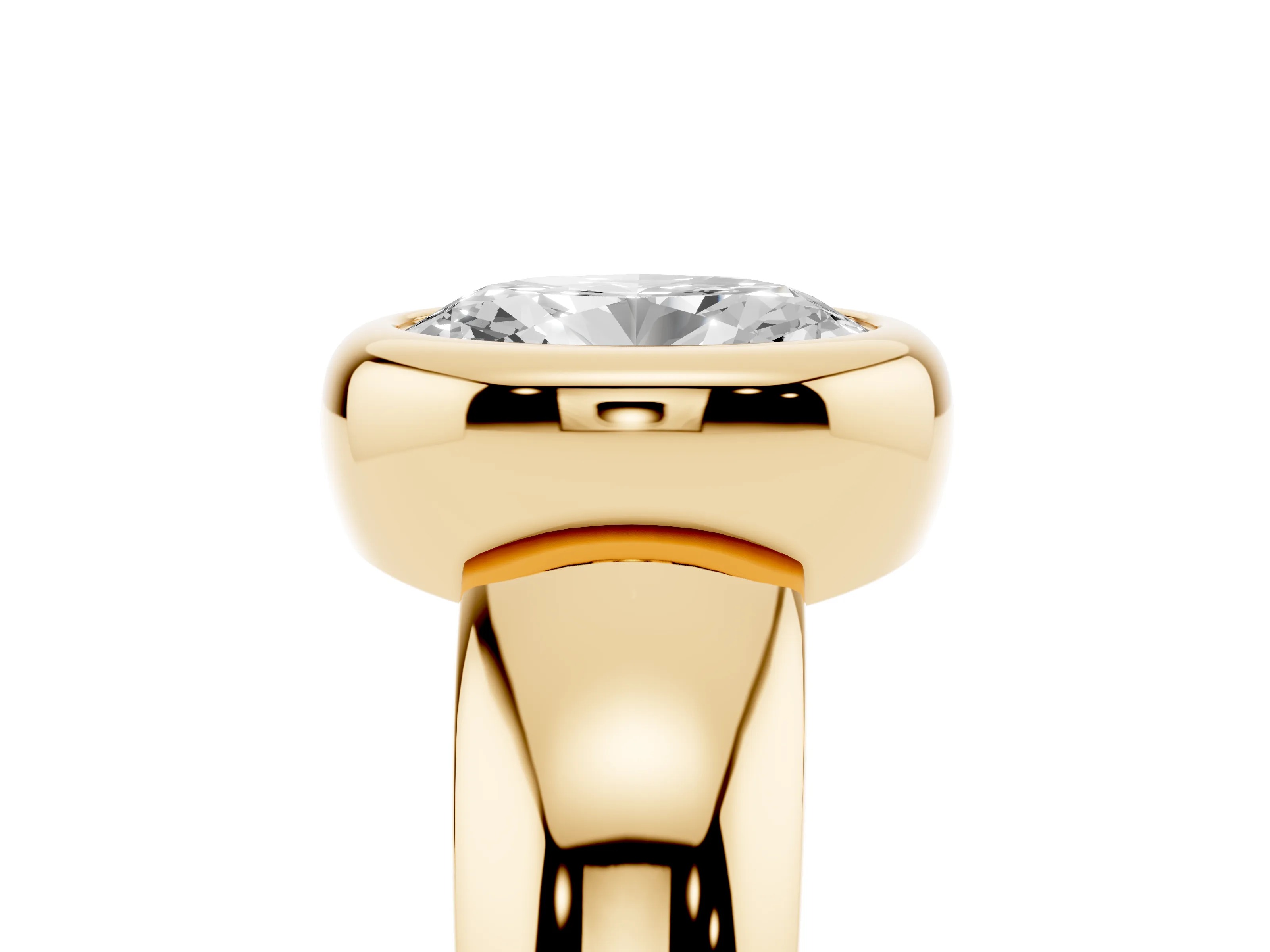 Bezel Set Oval Cut Diamond Solitaire Ring Set in Yellow gold with Wide Band