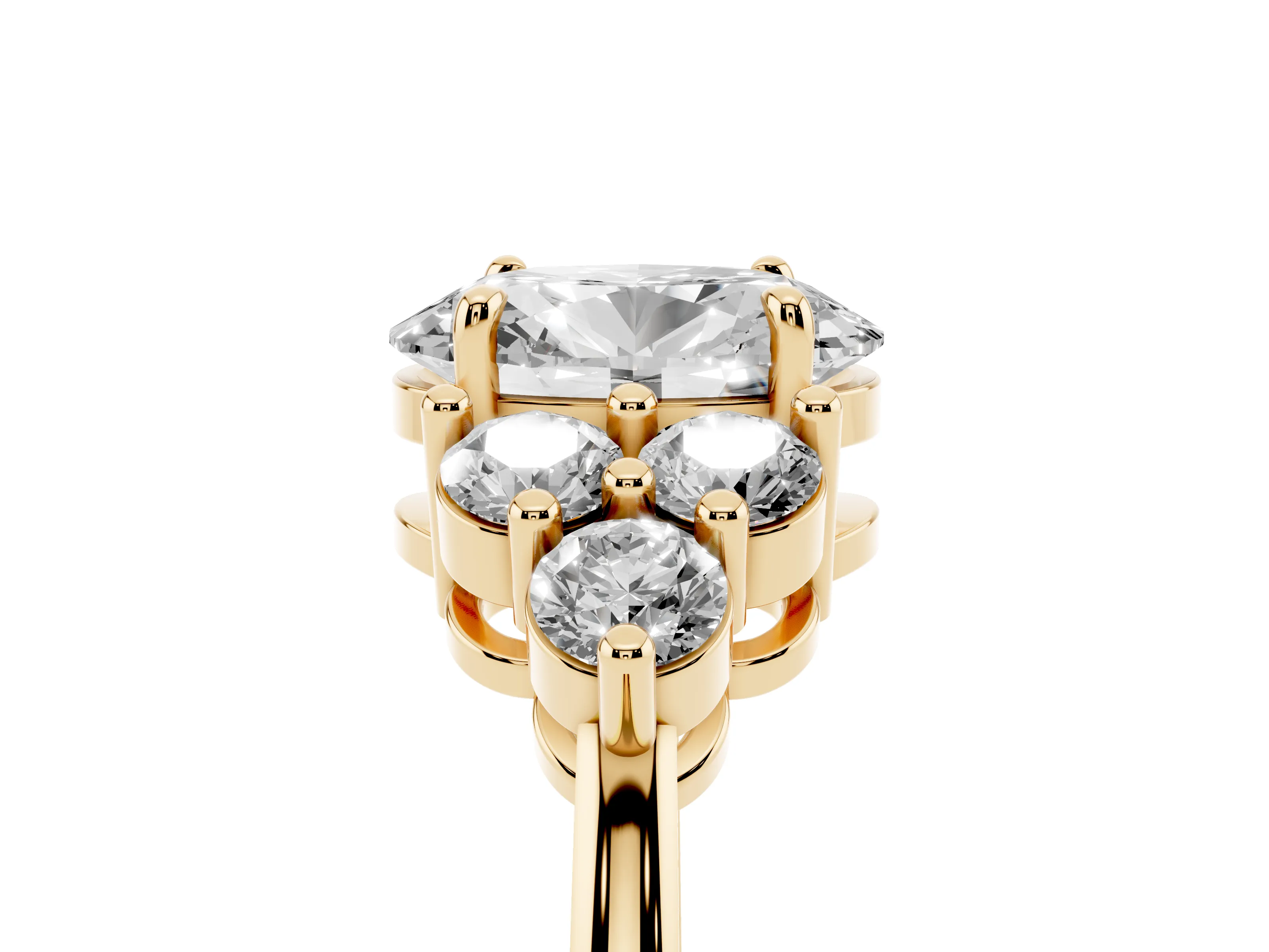 Oval Cut Diamond Solitaire Ring Set in Yellow gold with Cluster Accents on Each Side