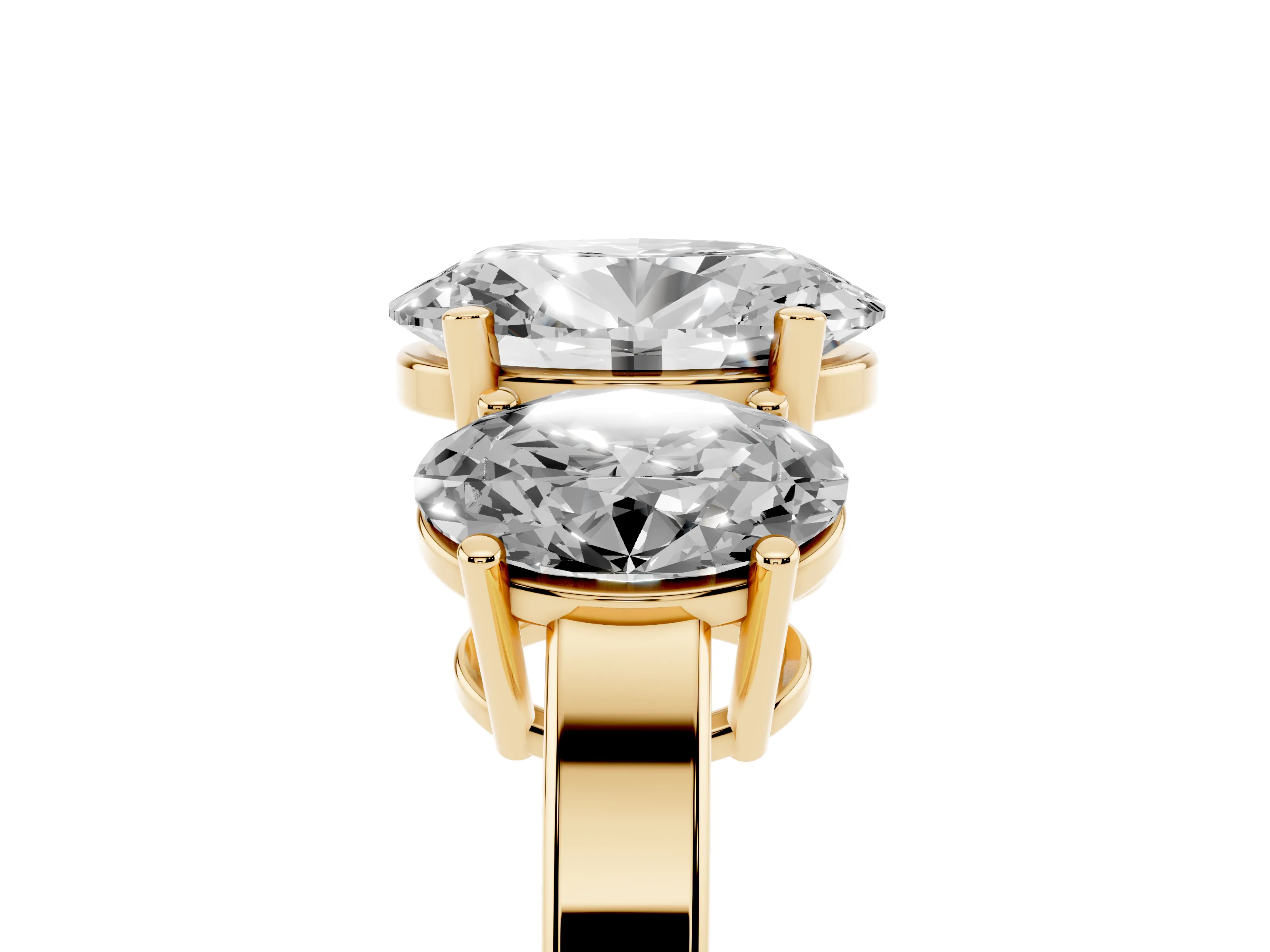 Oval Cut Diamond Three-Stone Engagement Ring Set in Yellow gold with Flat Band
