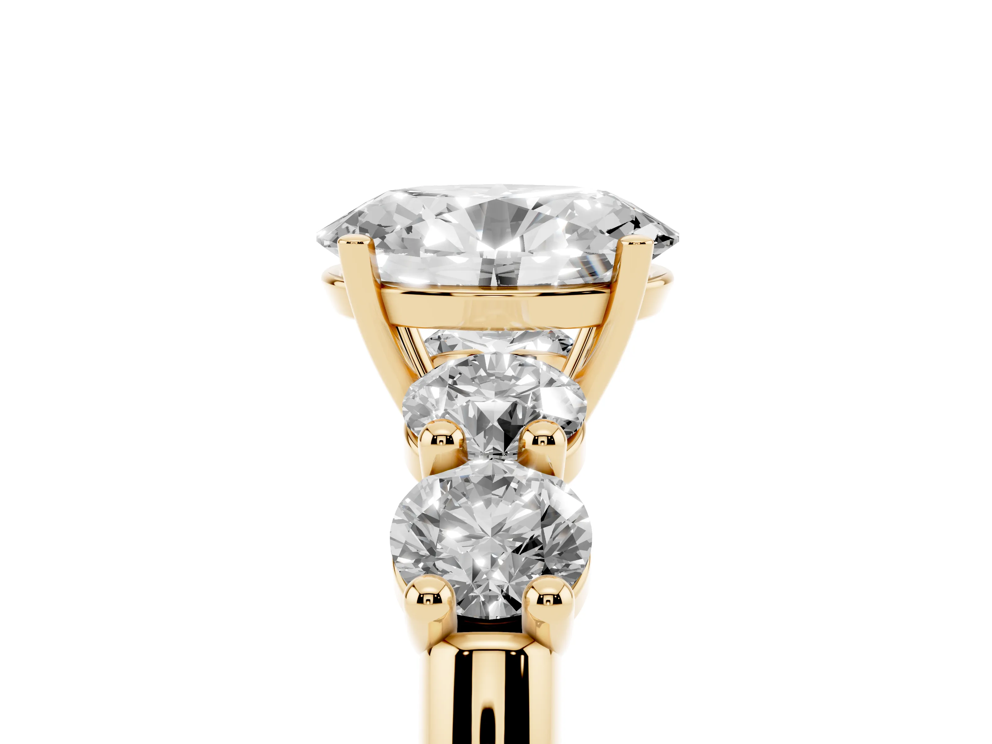 Oval Cut Diamond Five-Stone Prong Set Ring Set in Yellow gold with Classic Band