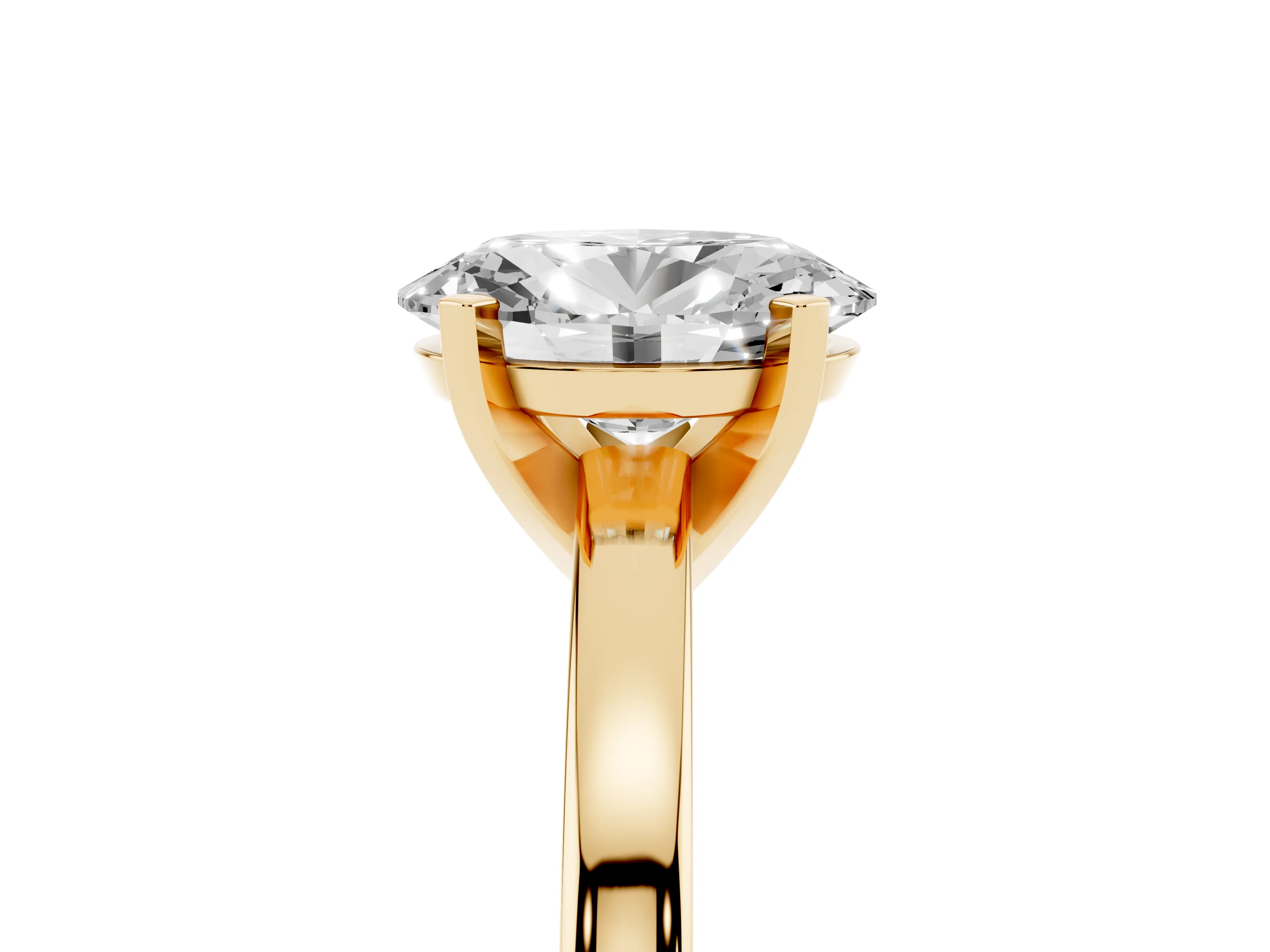 Oval Cut Diamond Solitaire Engagement Ring Set in Yellow gold with Prong Setting on a Classic Band