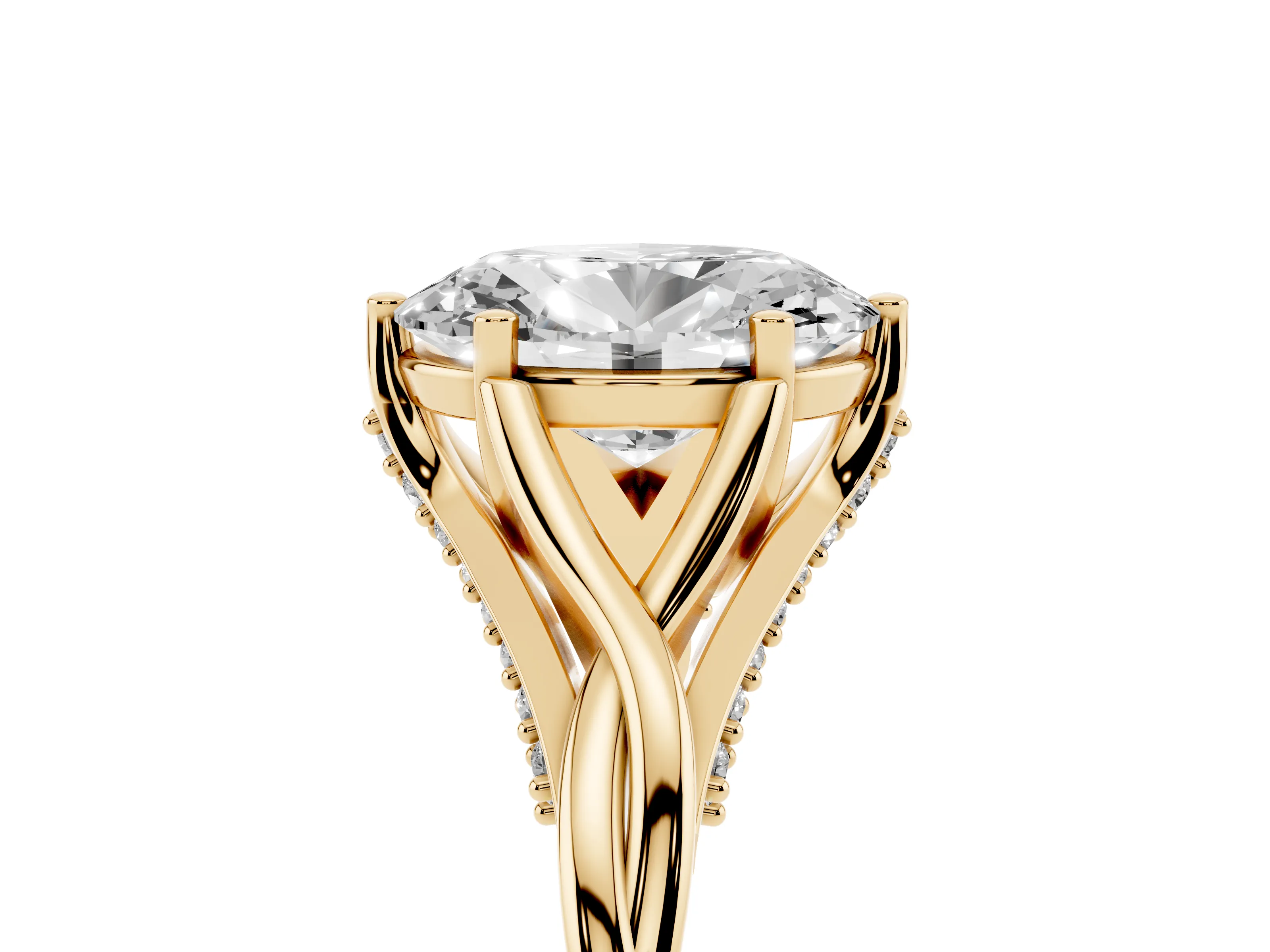 Oval Cut Diamond Intertwined Twist Band Solitaire Ring Set in Yellow gold with Prong Setting