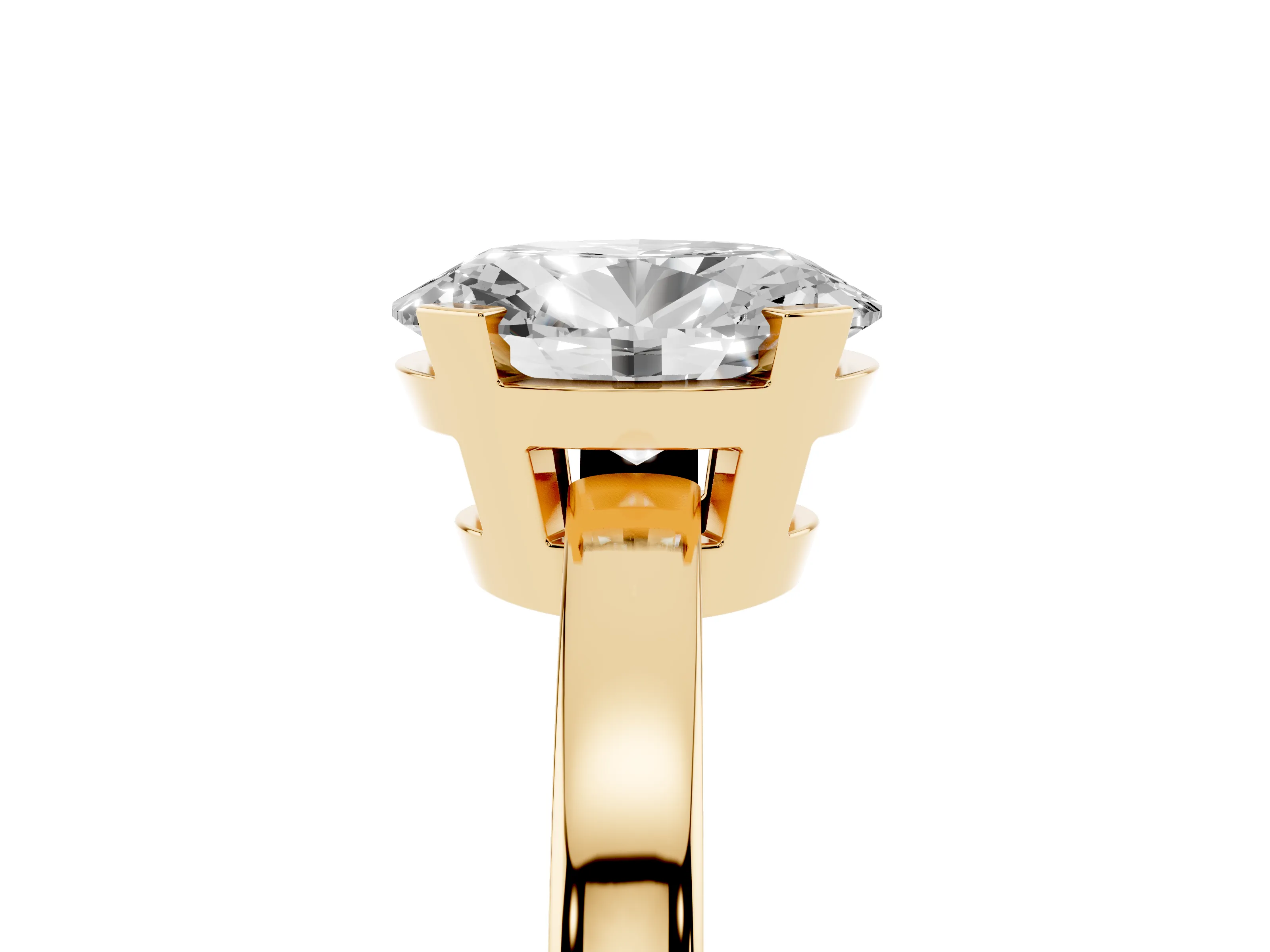 Oval Cut Diamond Solitaire Ring Set in Yellow gold with Prong Head and Smooth Polished Band