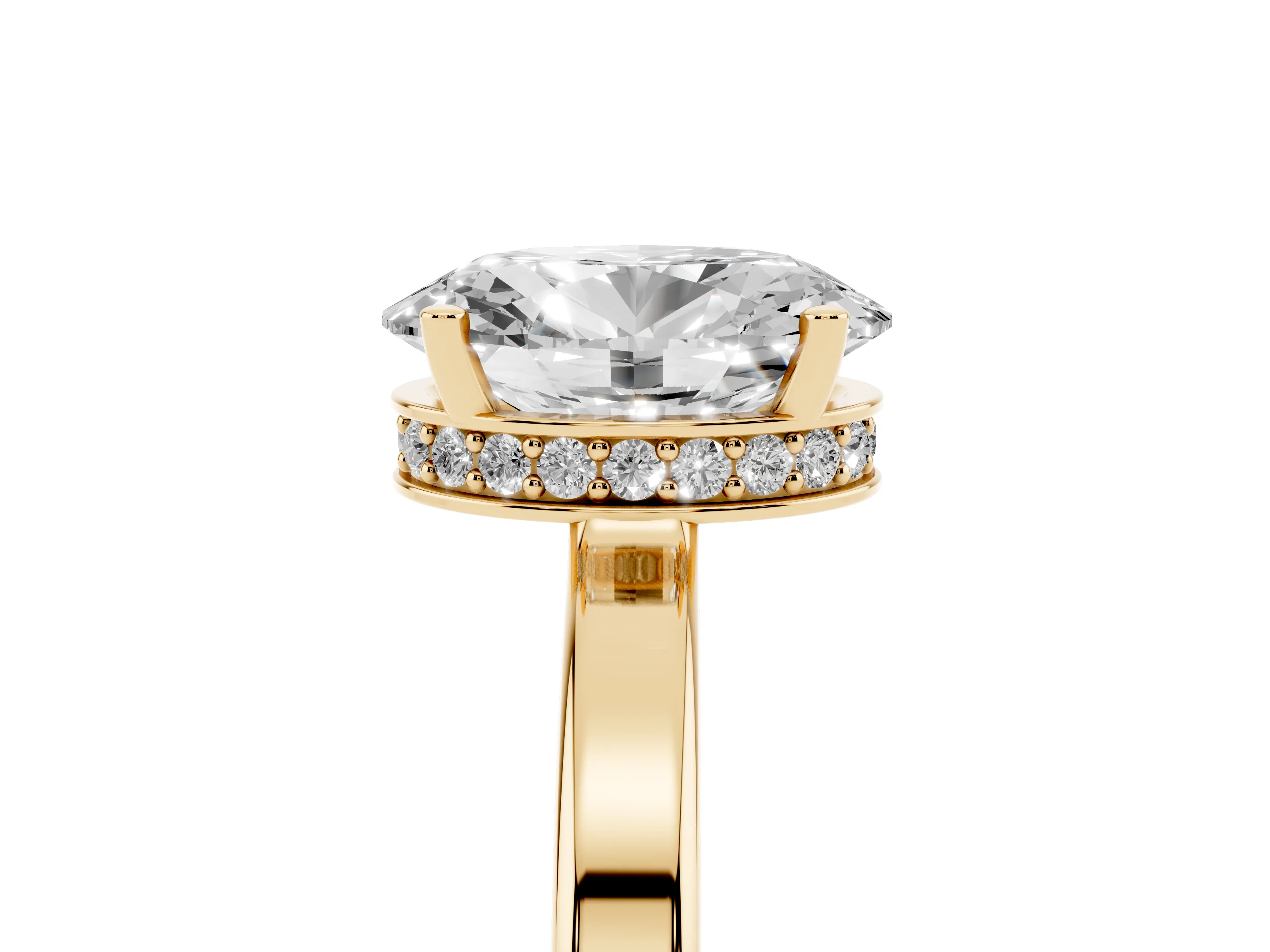 Oval Cut Diamond Solitaire Engagement Ring Set in Yellow gold with Prong Setting on a Plain Band