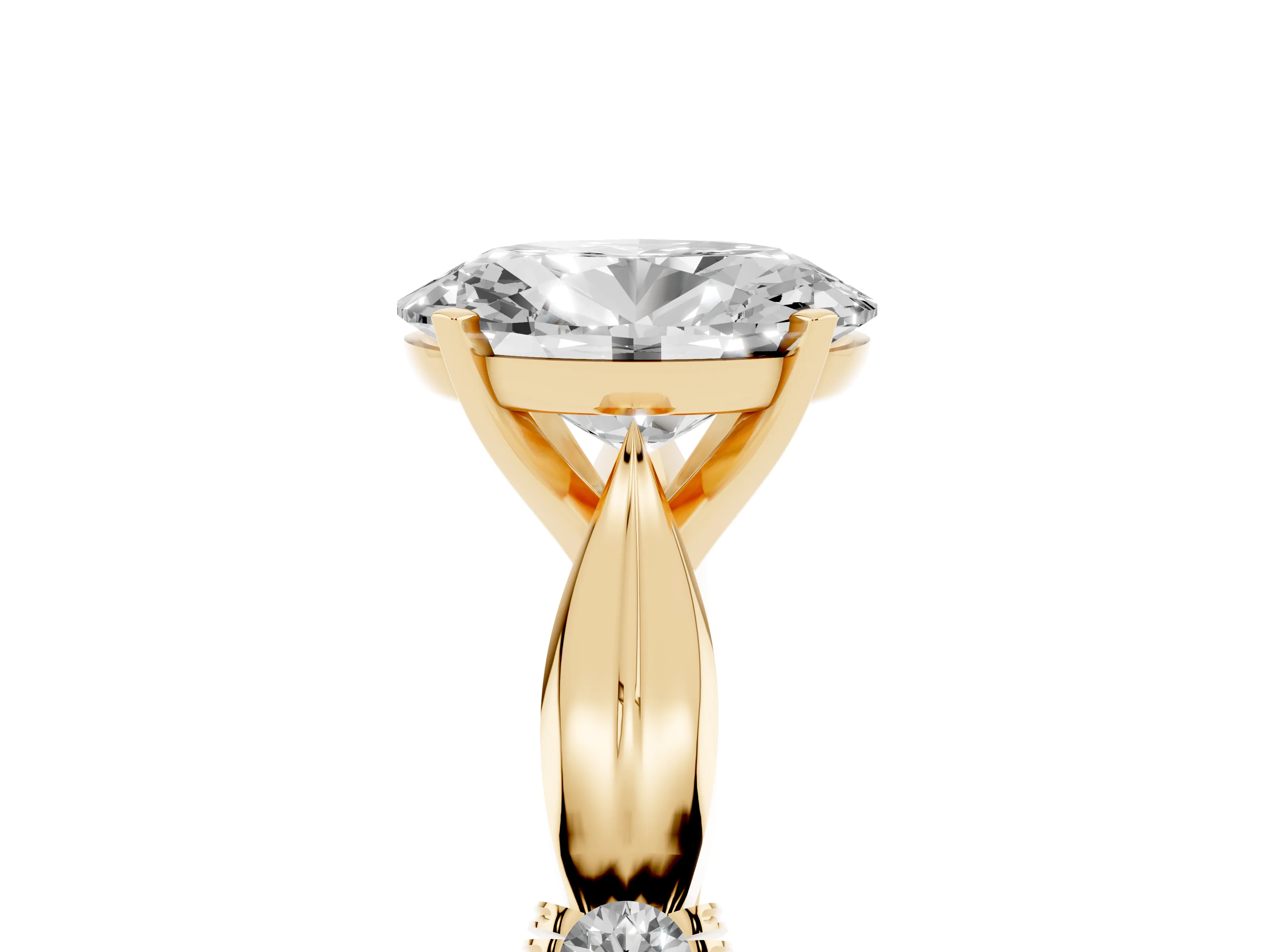 Oval Cut Diamond Solitaire Twisted Band Ring Set in Yellow gold with Accent Stones and Prong Setting