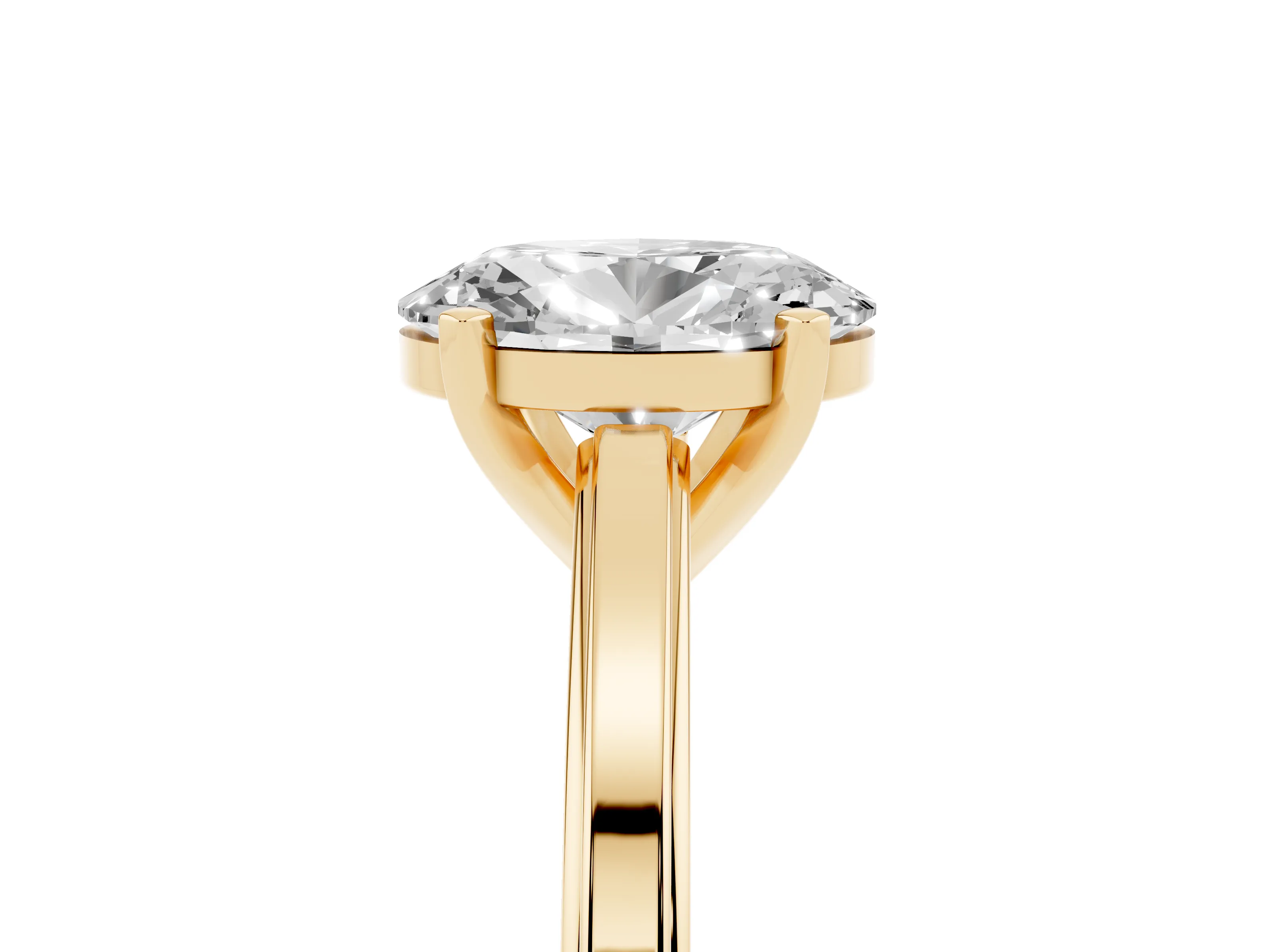 Oval Cut Diamond Solitaire Ring Set in Yellow gold with Prong Setting and Classic Band