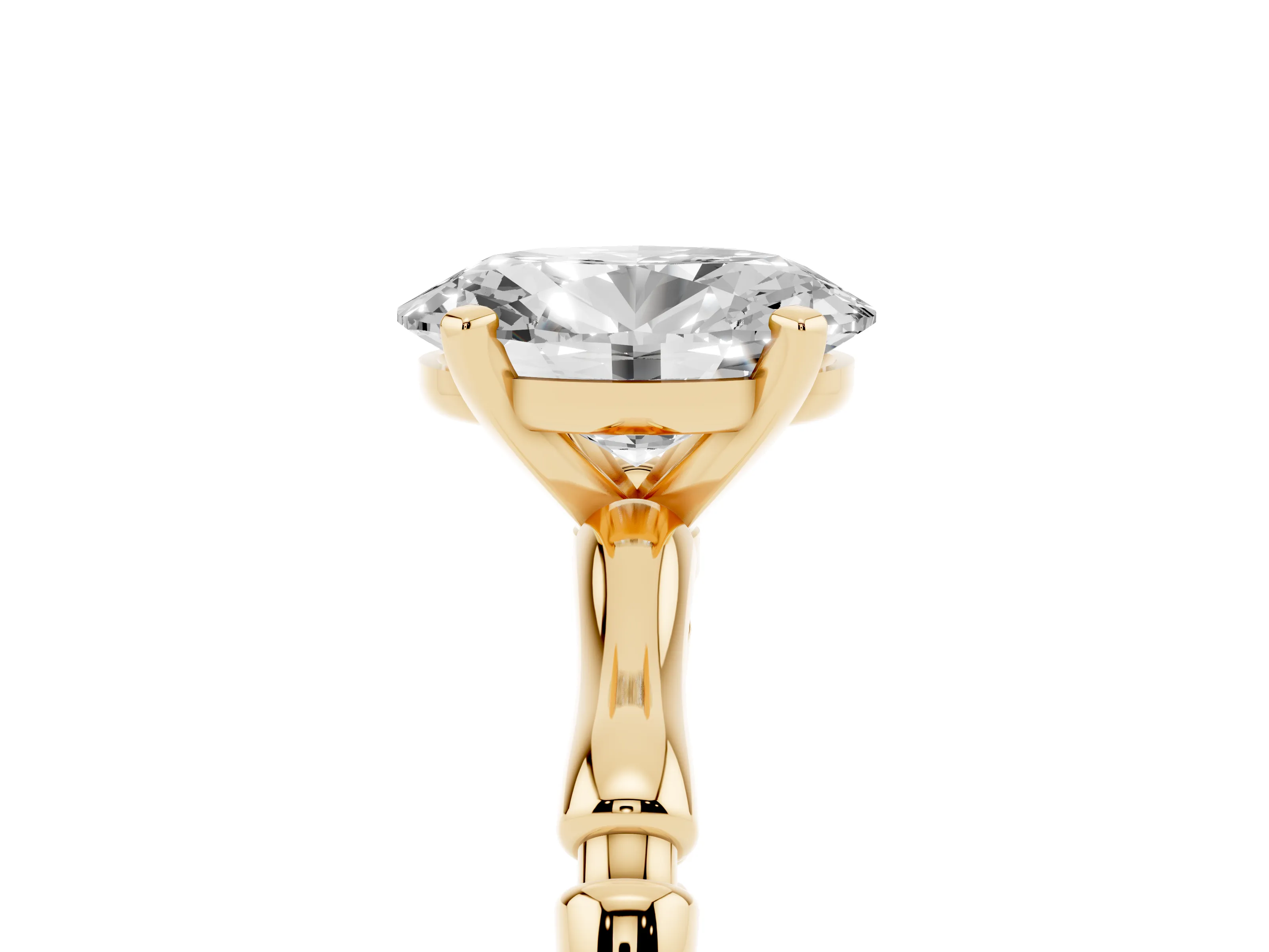 Oval Cut Diamond Solitaire Ring Set in Yellow gold with Bamboo Band and Prong Setting