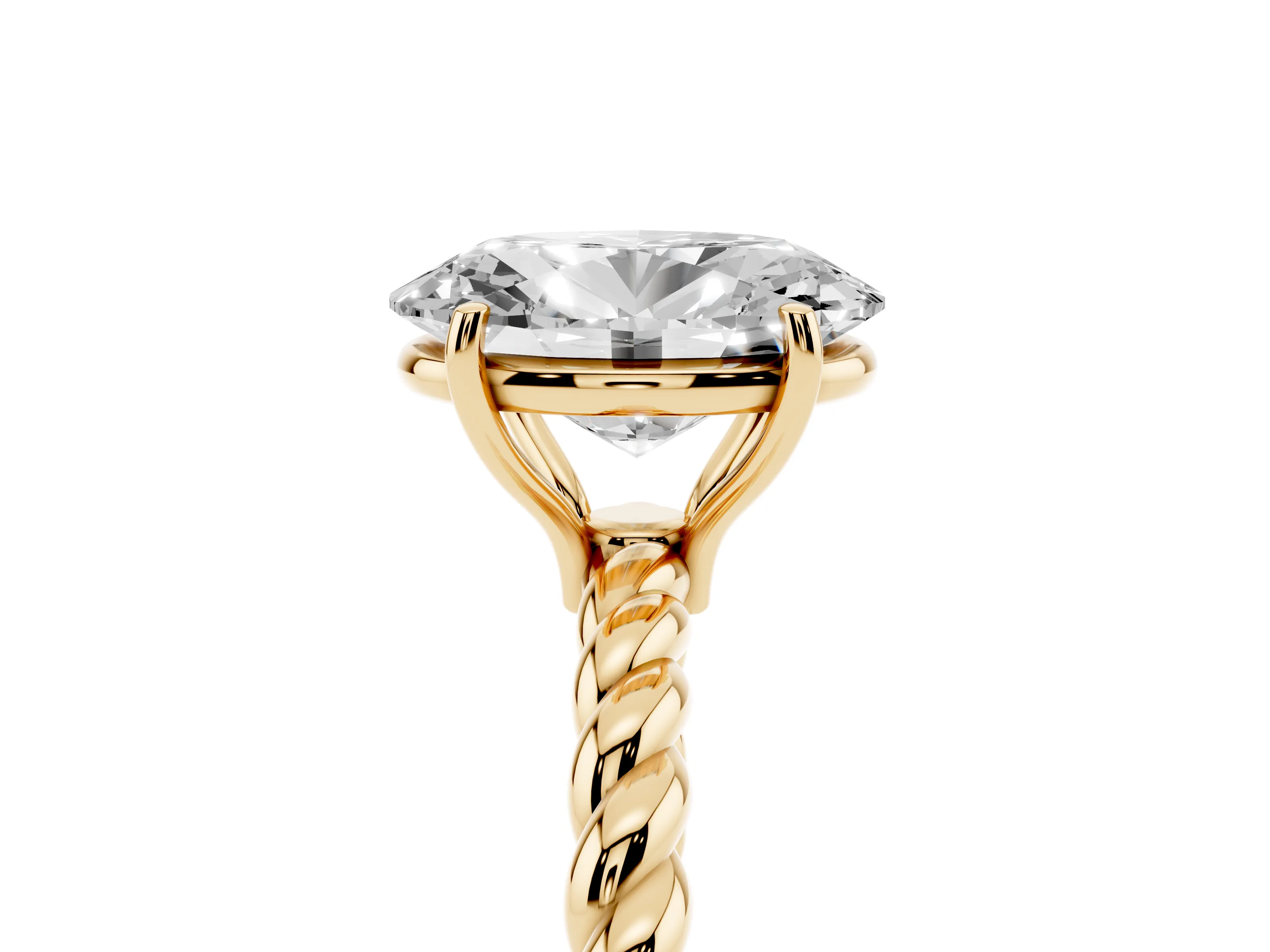 Oval Cut Diamond Solitaire Ring Set in Yellow gold with Twist Band and Prong Setting